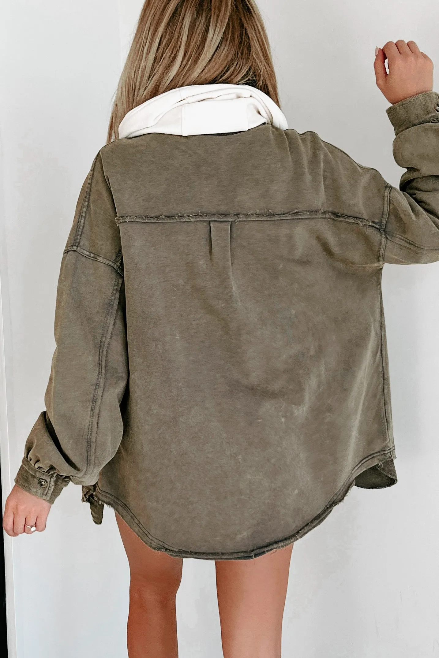 Casual In Connecticut French Terry Shacket (Olive)