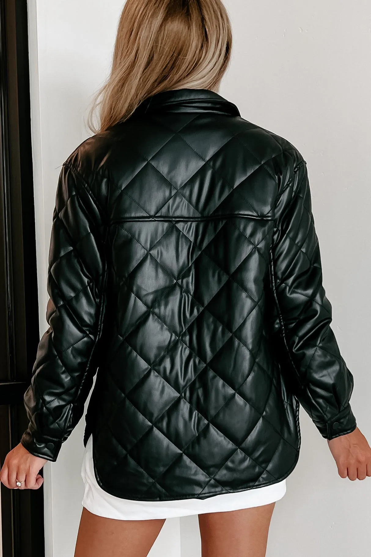 Charisma Faux Leather Quilted Shacket (Black)