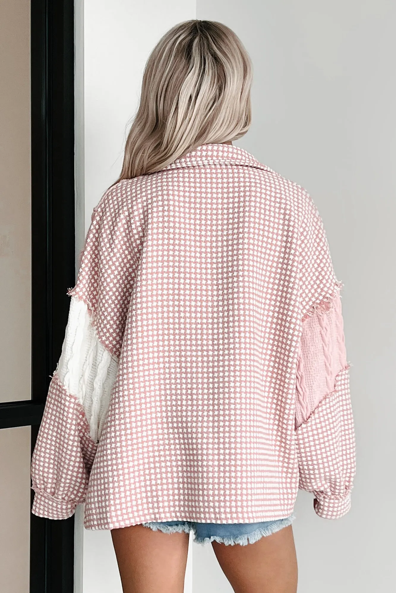 Charmingly Sweet Oversized Patchwork Shacket (Pink Multi)