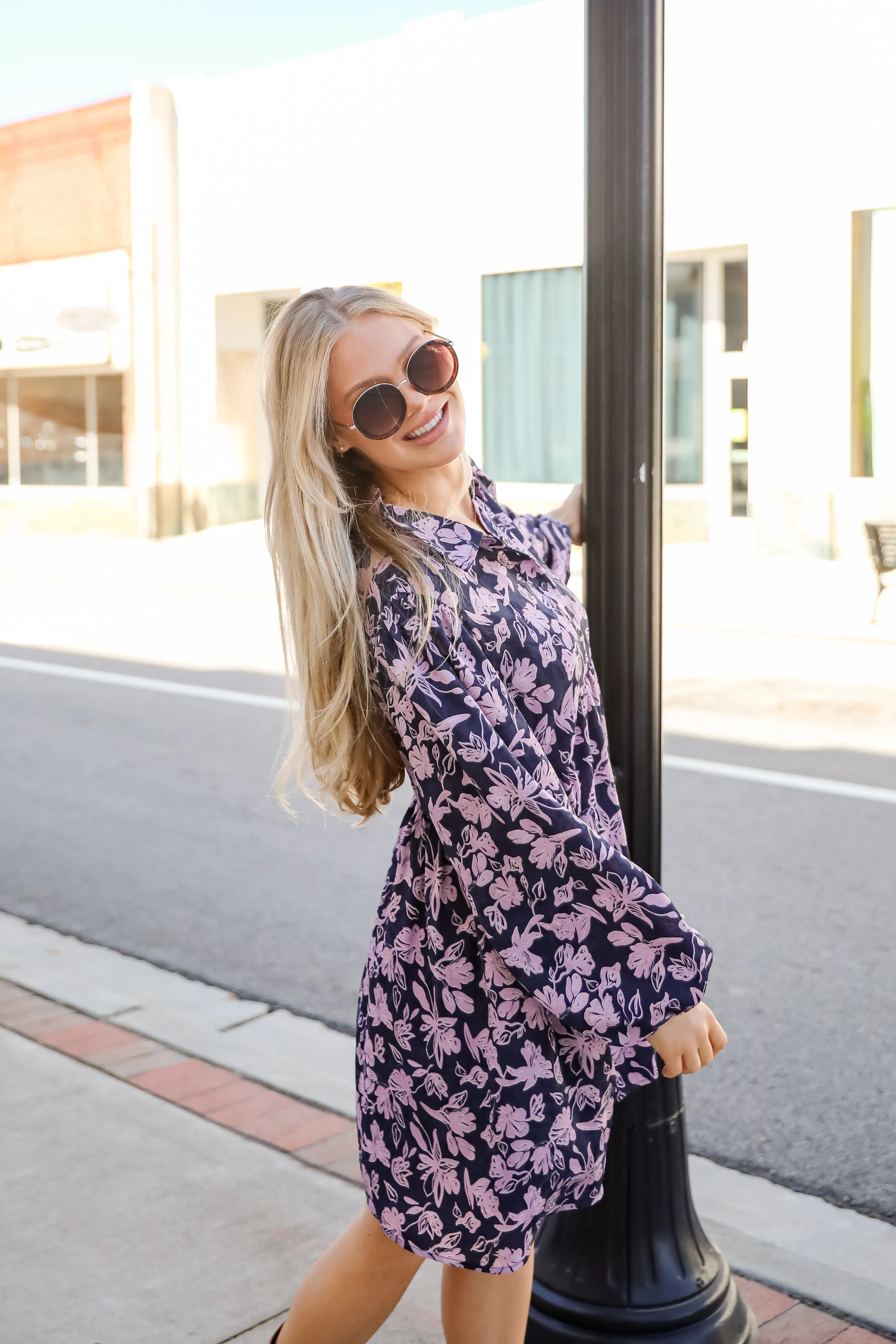 Chic Sense Navy Floral Babydoll Mini Dress