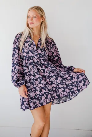 Chic Sense Navy Floral Babydoll Mini Dress