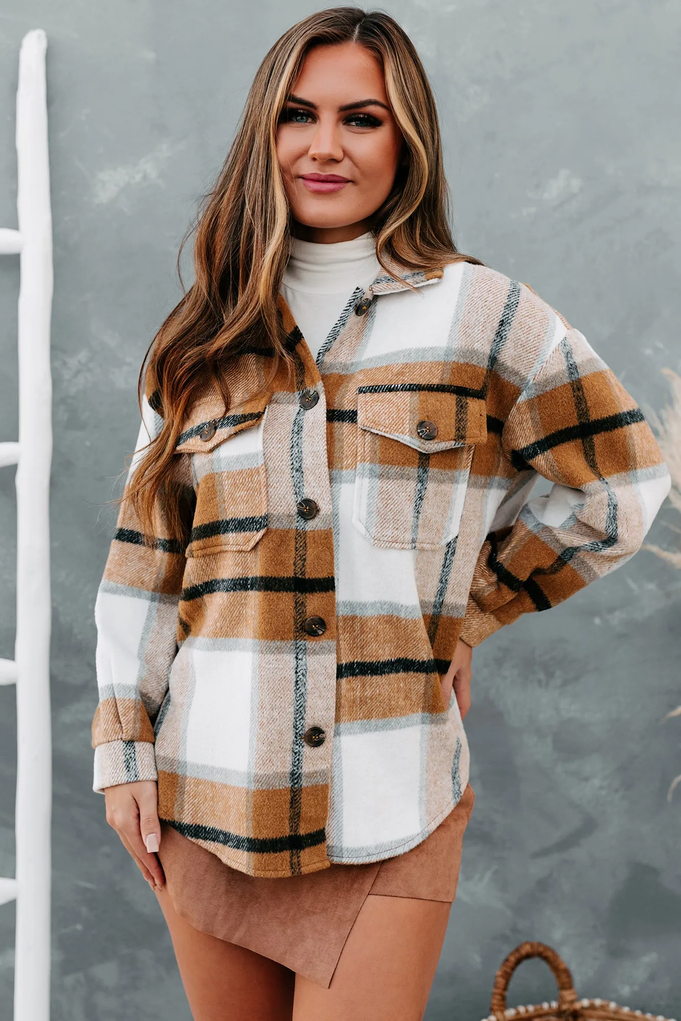 Cider Falls Oversized Plaid Shacket (Brown)