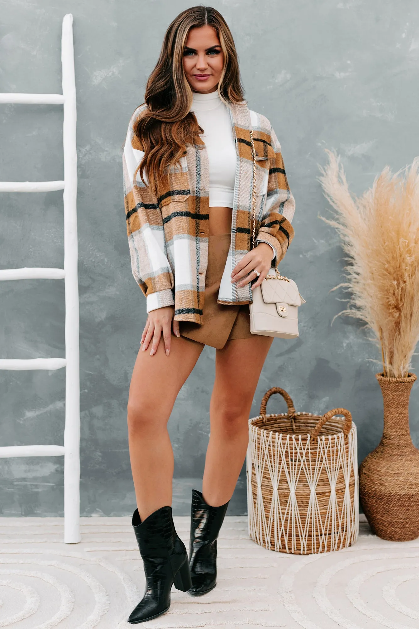 Cider Falls Oversized Plaid Shacket (Brown)