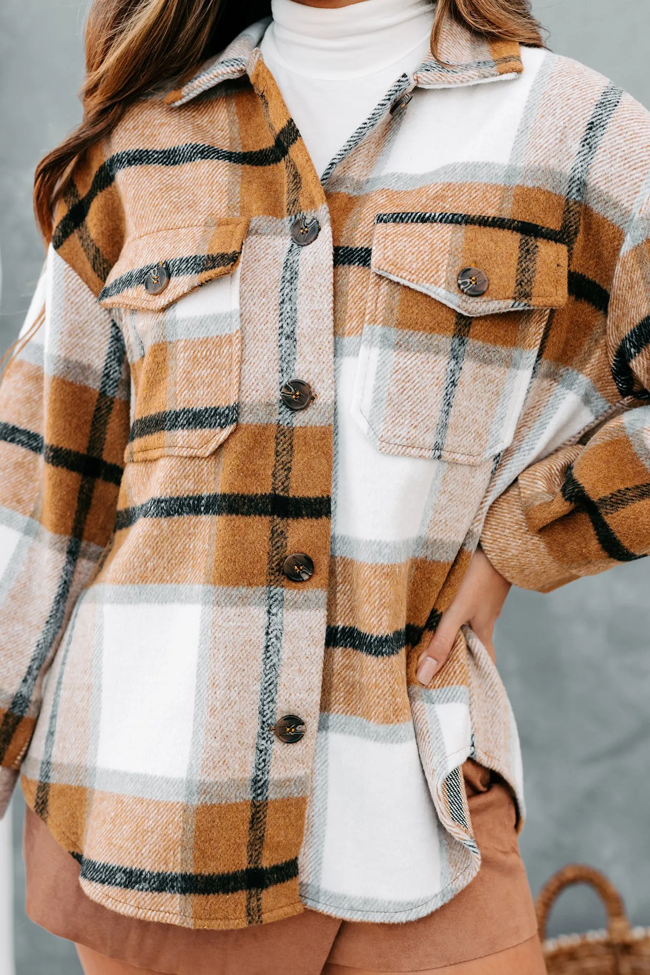 Cider Falls Oversized Plaid Shacket (Brown)