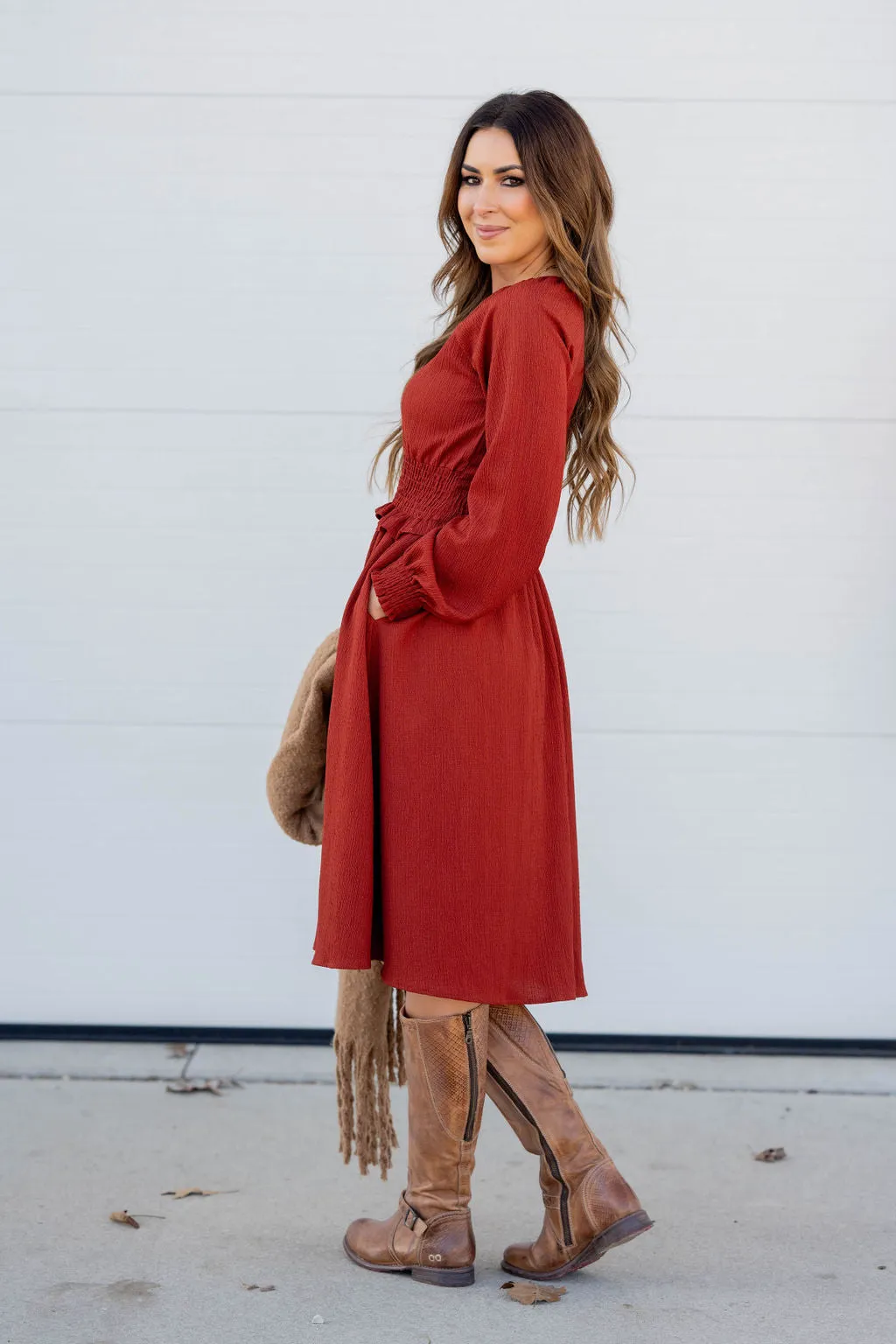 Cinch Accented Long Sleeve Dress