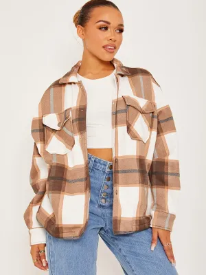 Colette Classic Thick Colour Block Checked Shirt Jacket Shacket In Chocolate