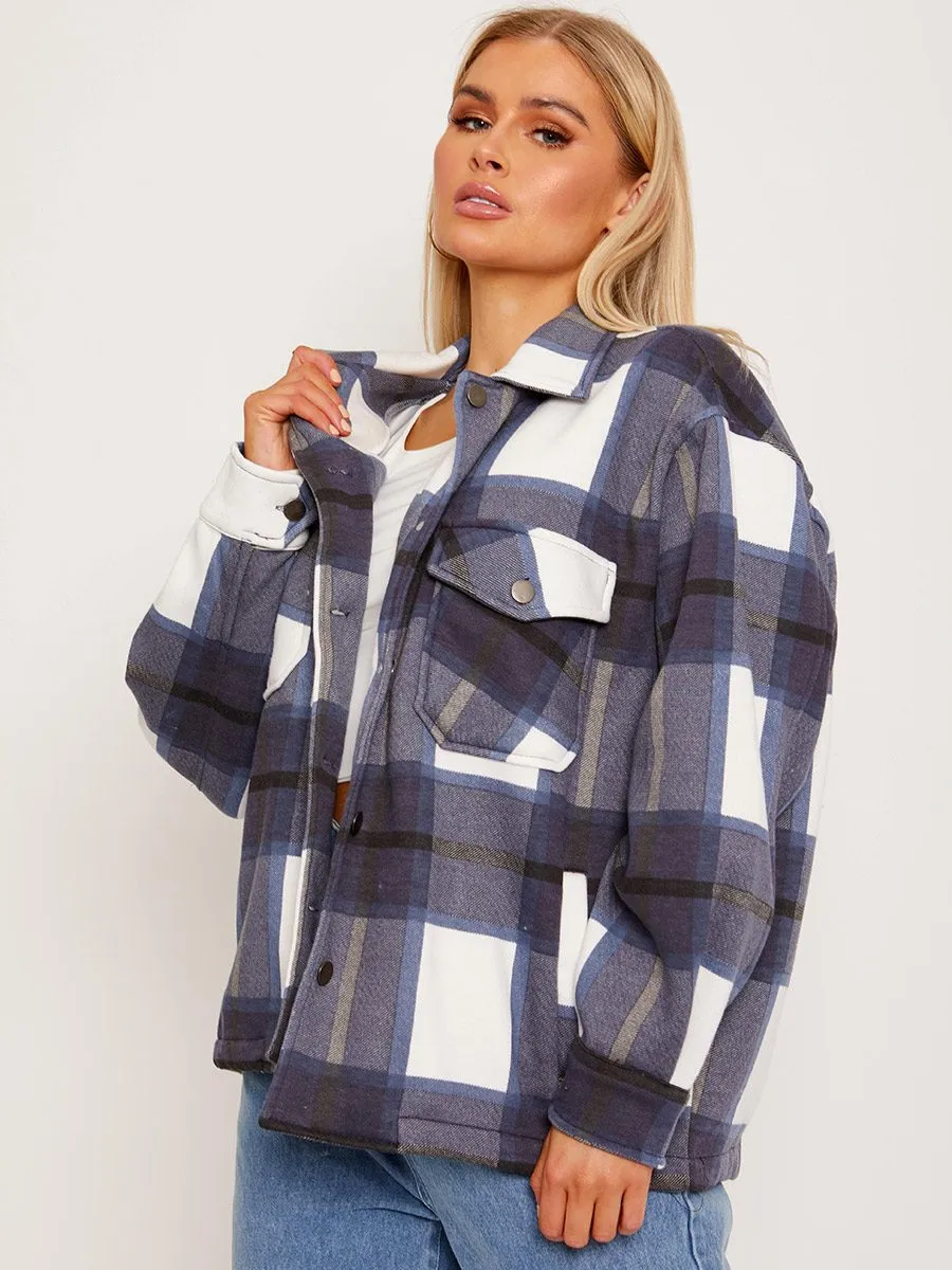 Colette Classic Thick Colour Block Shacket In Navy