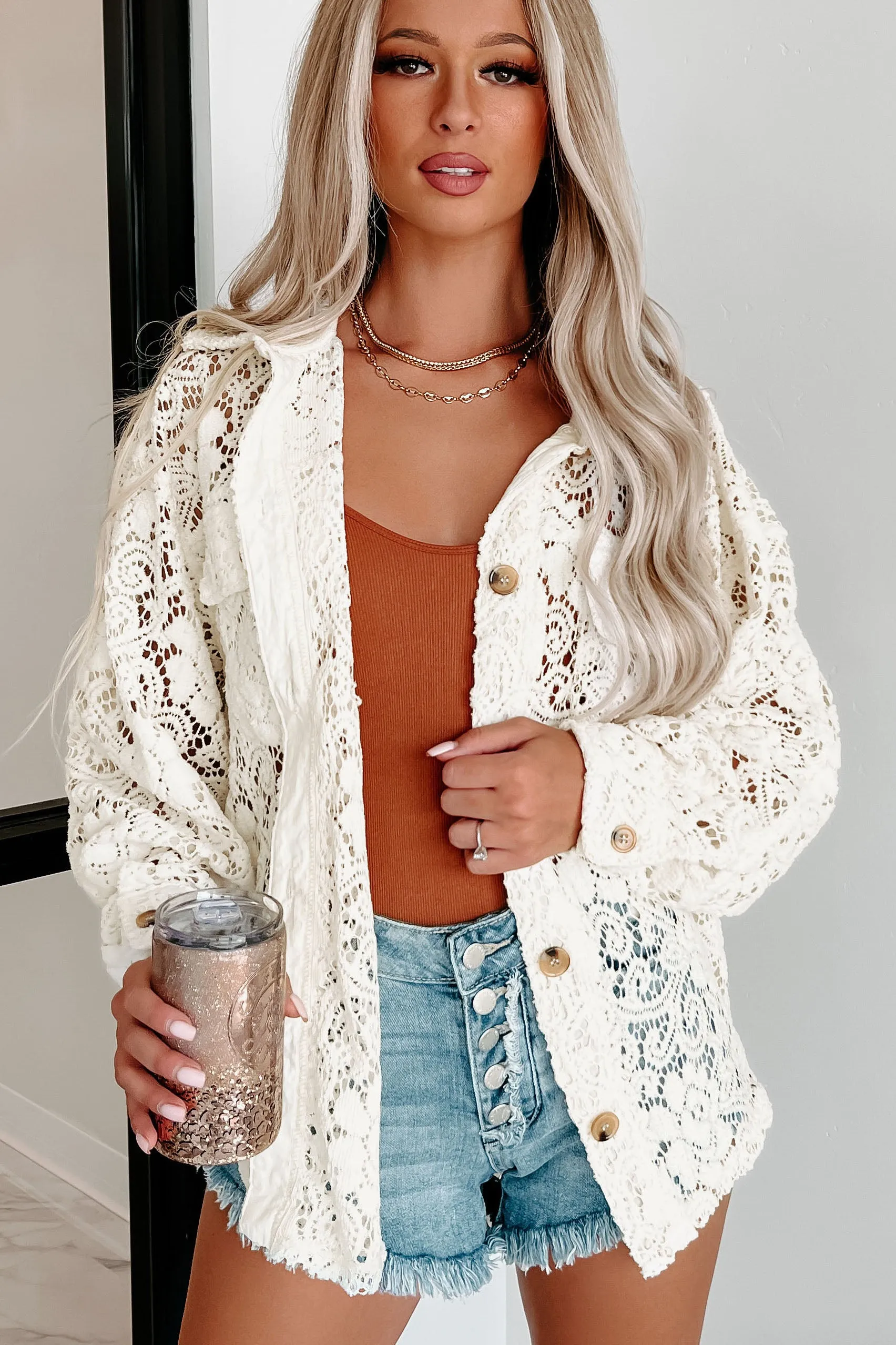 Conversation Piece Oversized Crochet Lace Shacket (Cream)