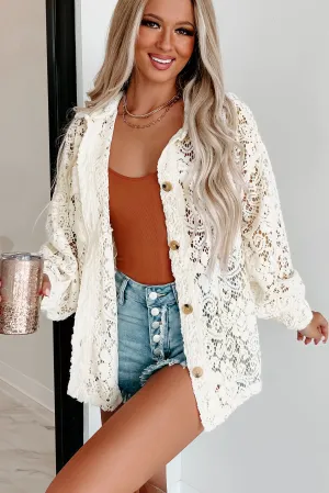 Conversation Piece Oversized Crochet Lace Shacket (Cream)