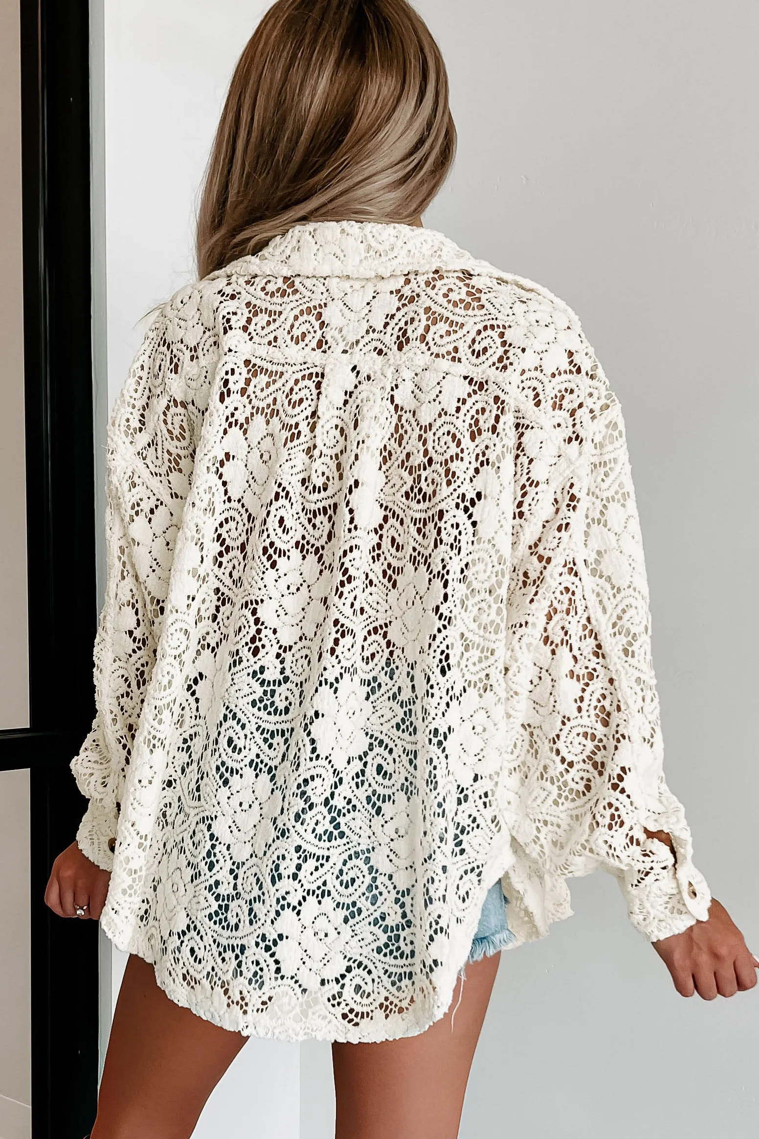 Conversation Piece Oversized Crochet Lace Shacket (Cream)