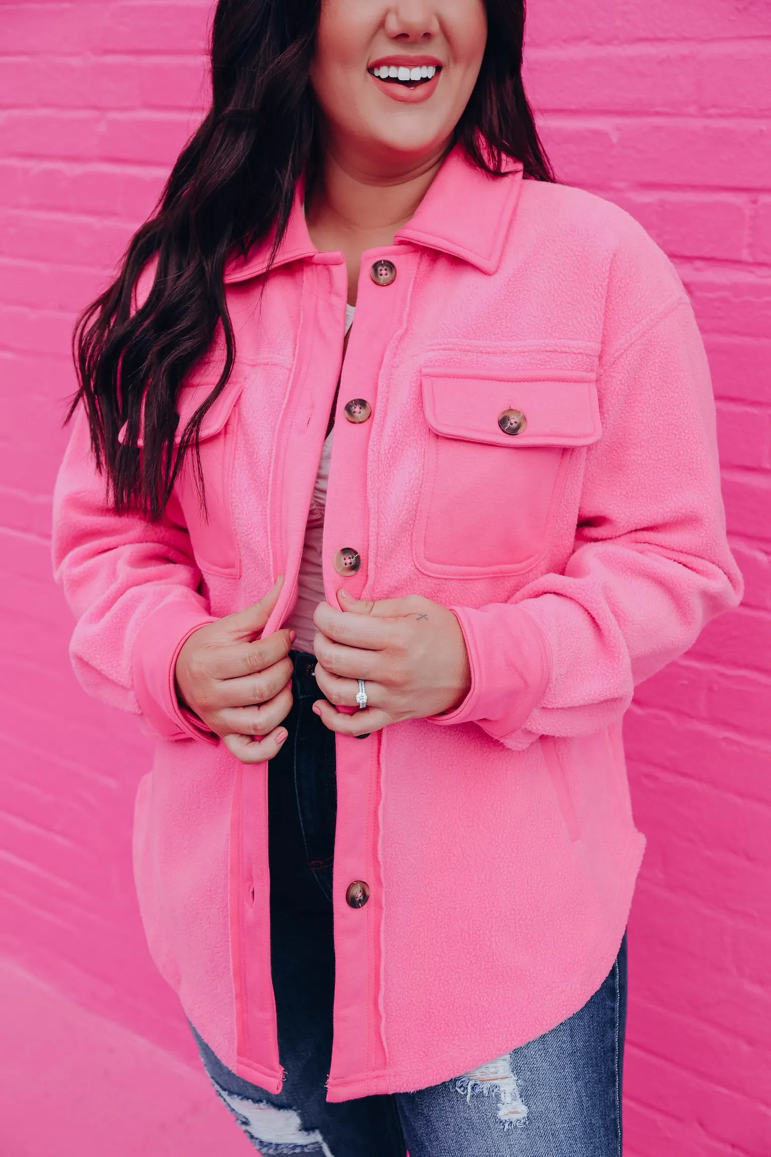 Cozy Contrast Sherpa Shacket - Pink