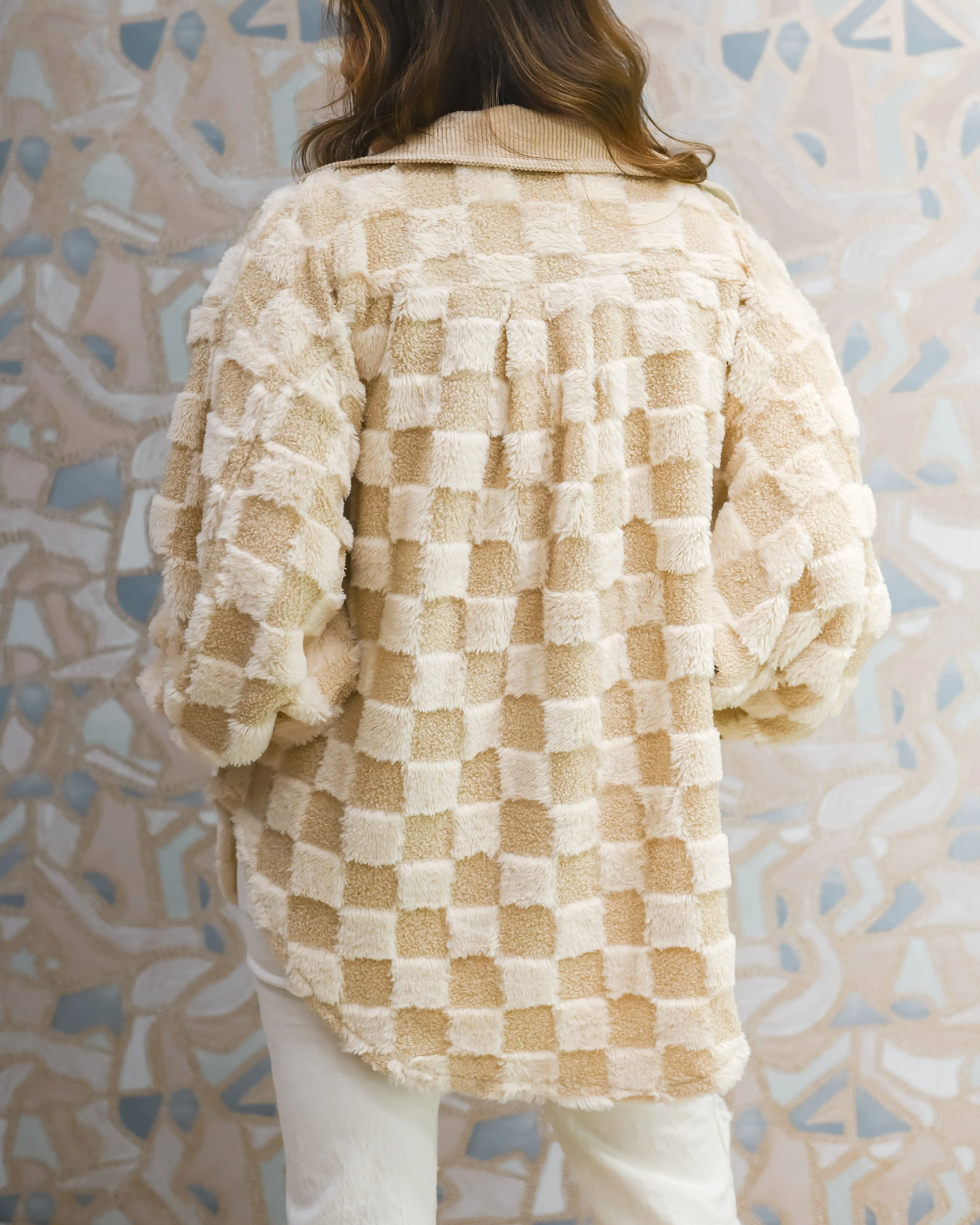 Cream Checkered Dual Teddy and Sherpa Shacket