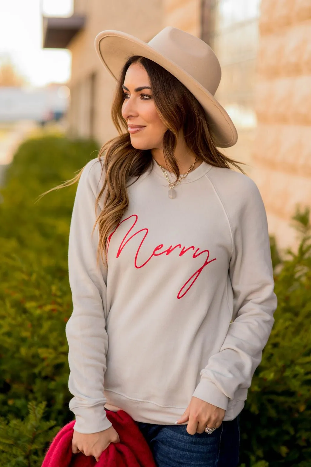 Cursive Merry Graphic Sweatshirt