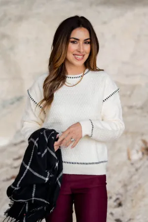 Dashed Trim Textured Sweater