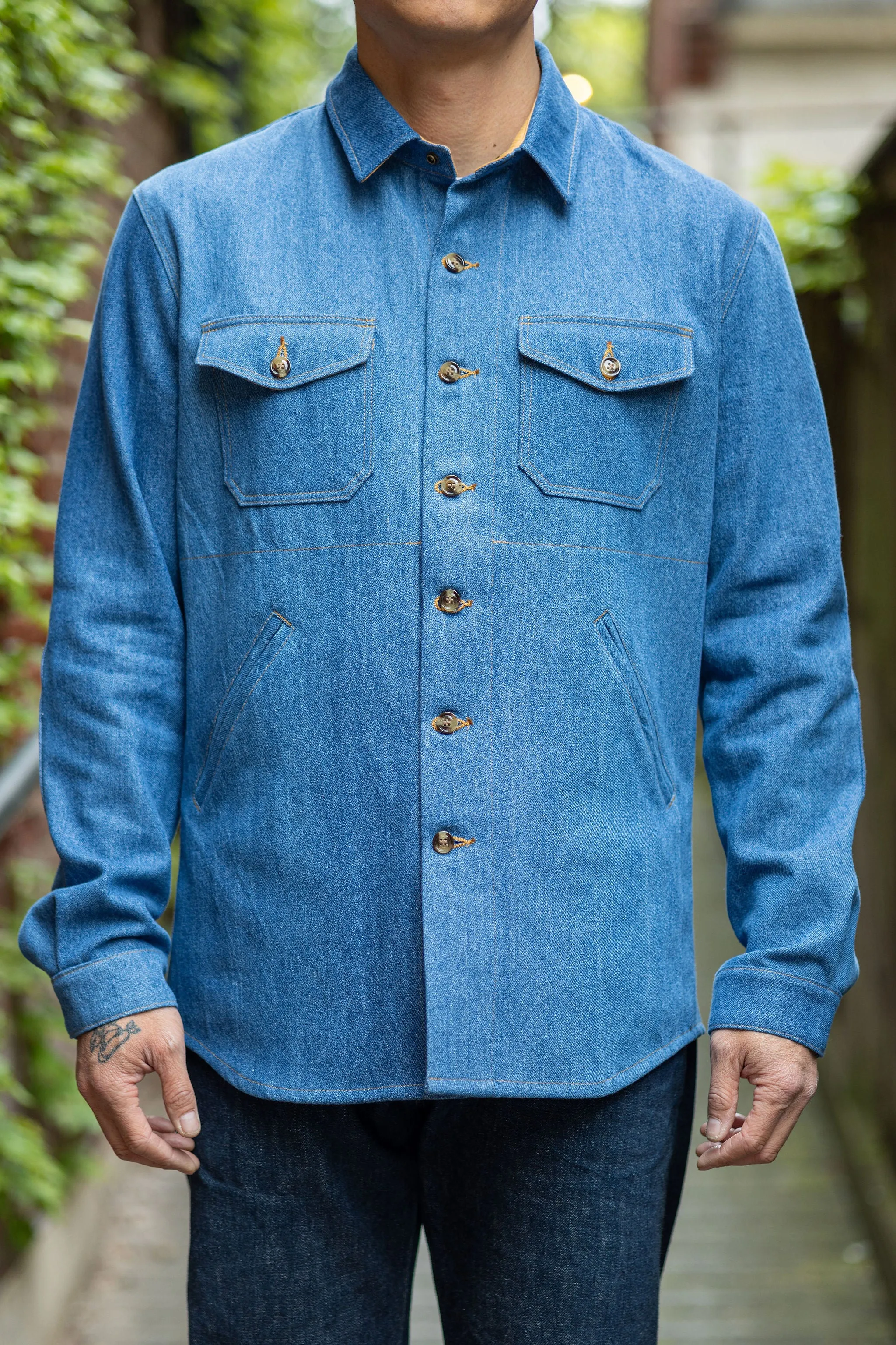 Dehen 1920 Crissman Overshirt - Sky Blue Denim