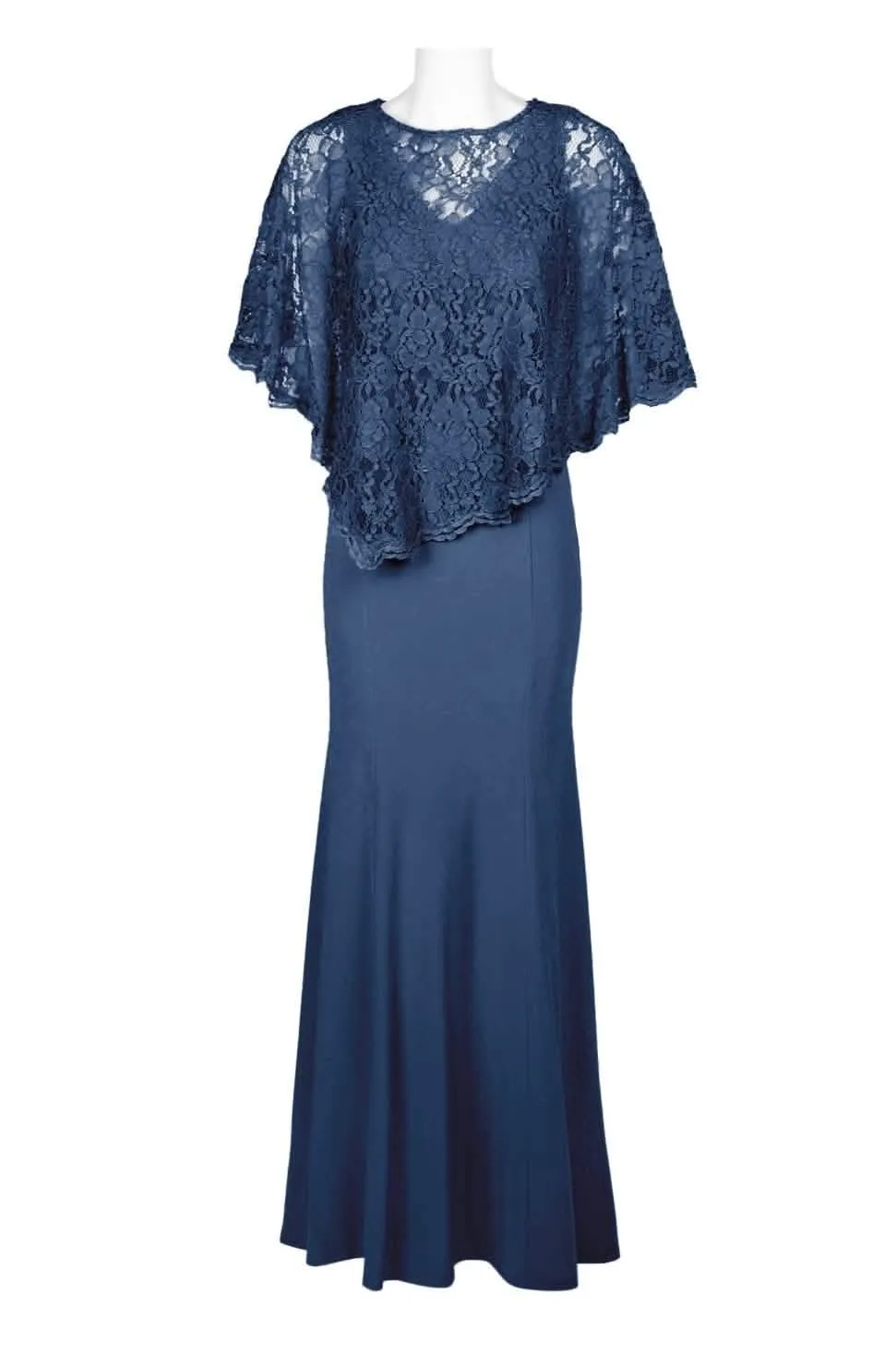 Elegant Floral Lace Cape Sleeve Evening Dress with Hidden Zipper Back