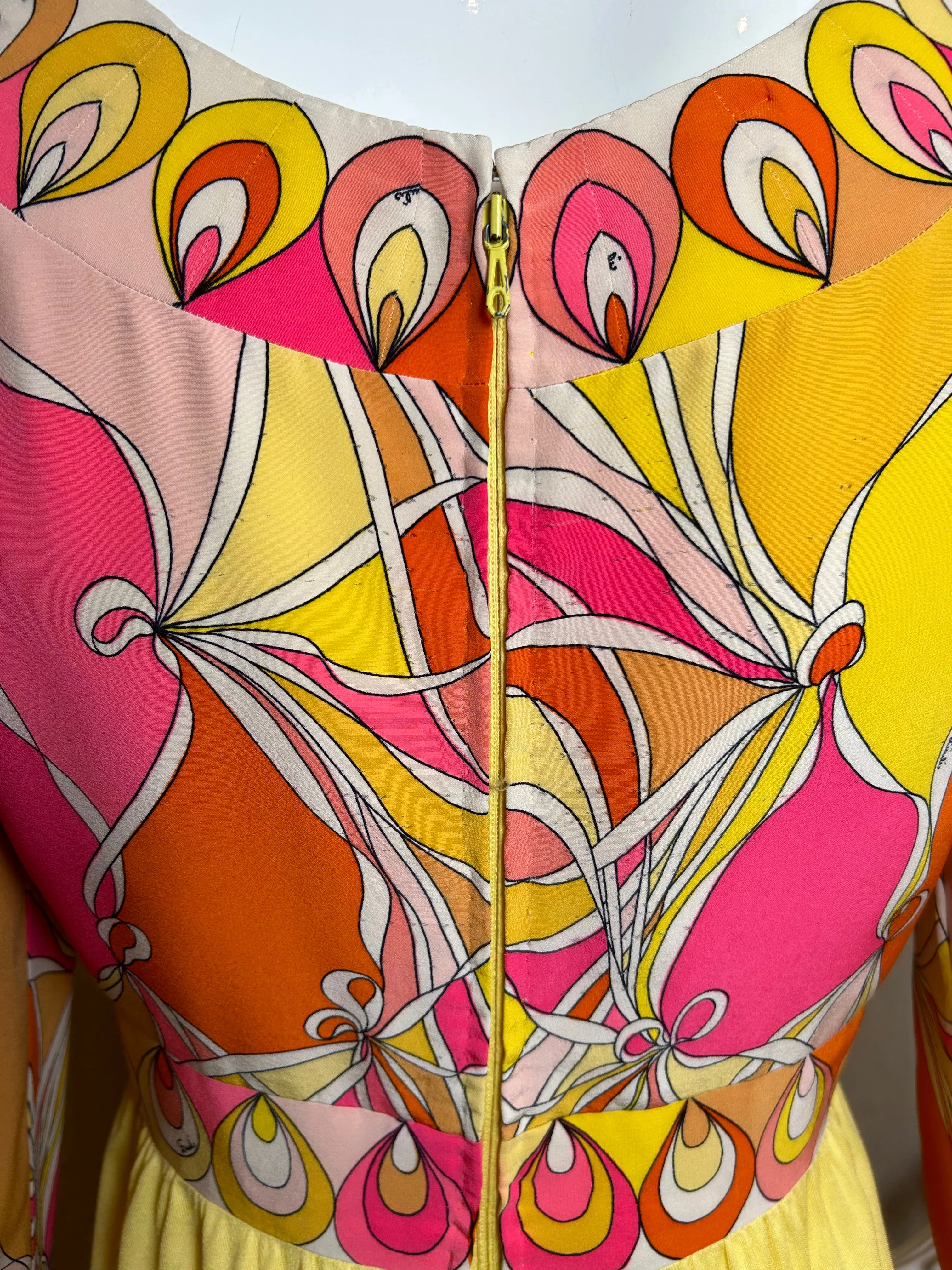 Emilio Pucci Pink & Yellow Psychedelic Silk Crepe Midi Dress