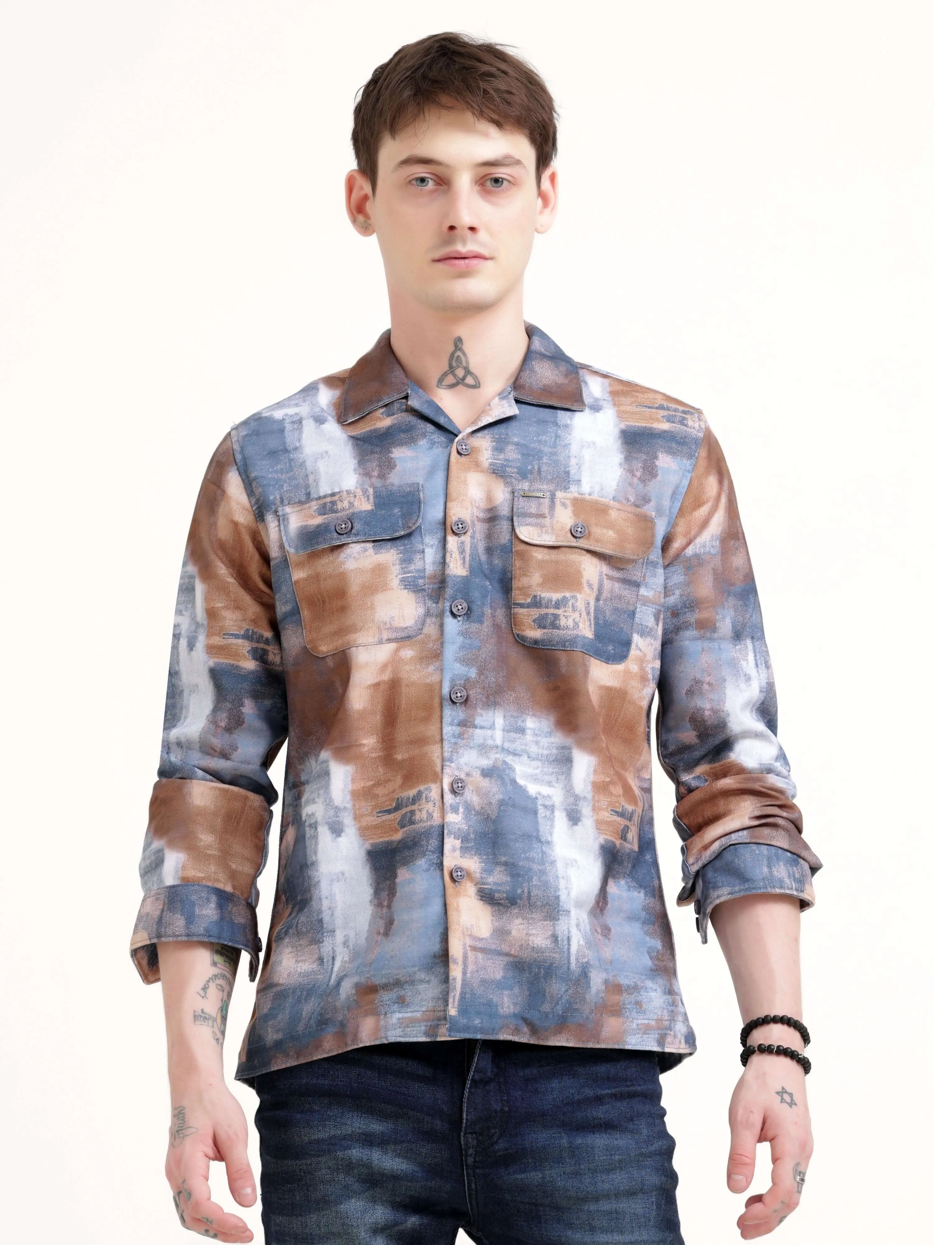 Enigmatic Multi Splash Grey Overshirt