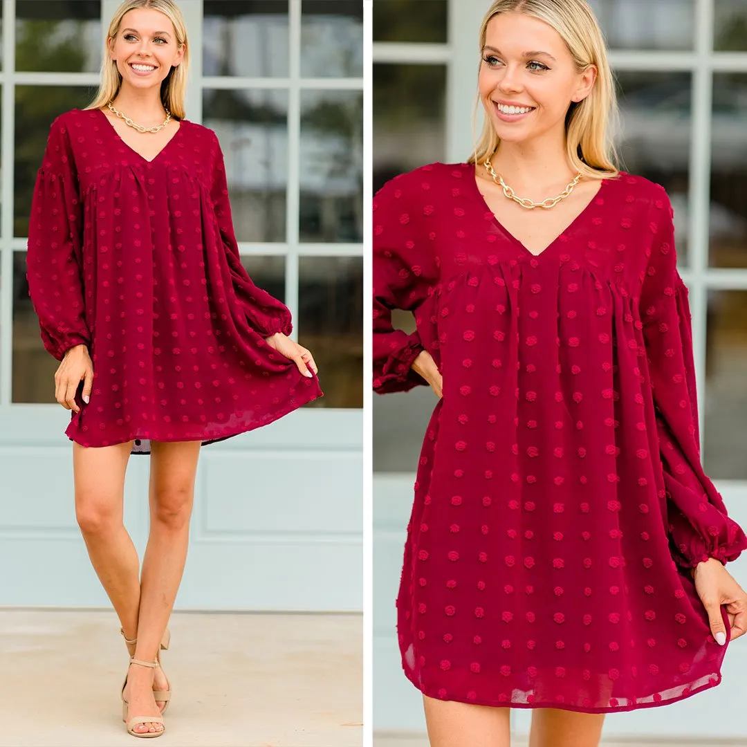 Everywhere I Go Burgundy Red Swiss Dot Dress