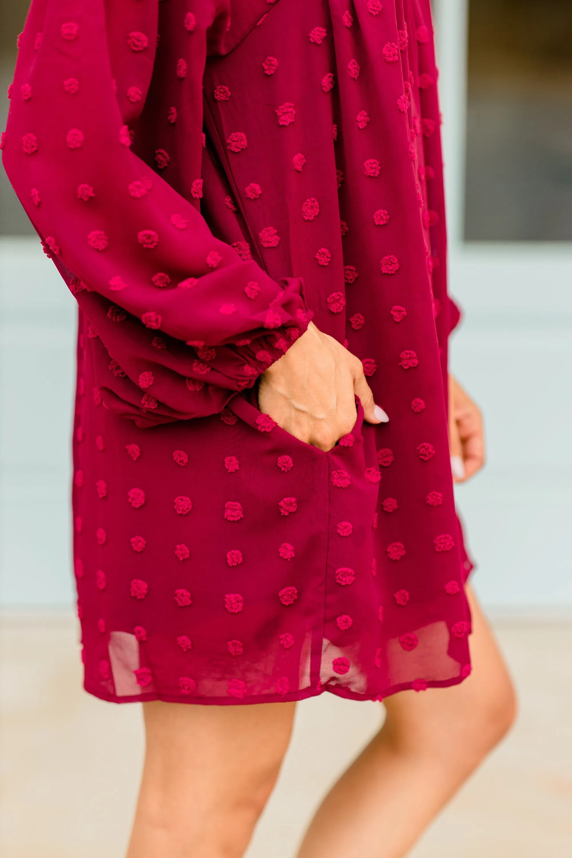 Everywhere I Go Burgundy Red Swiss Dot Dress