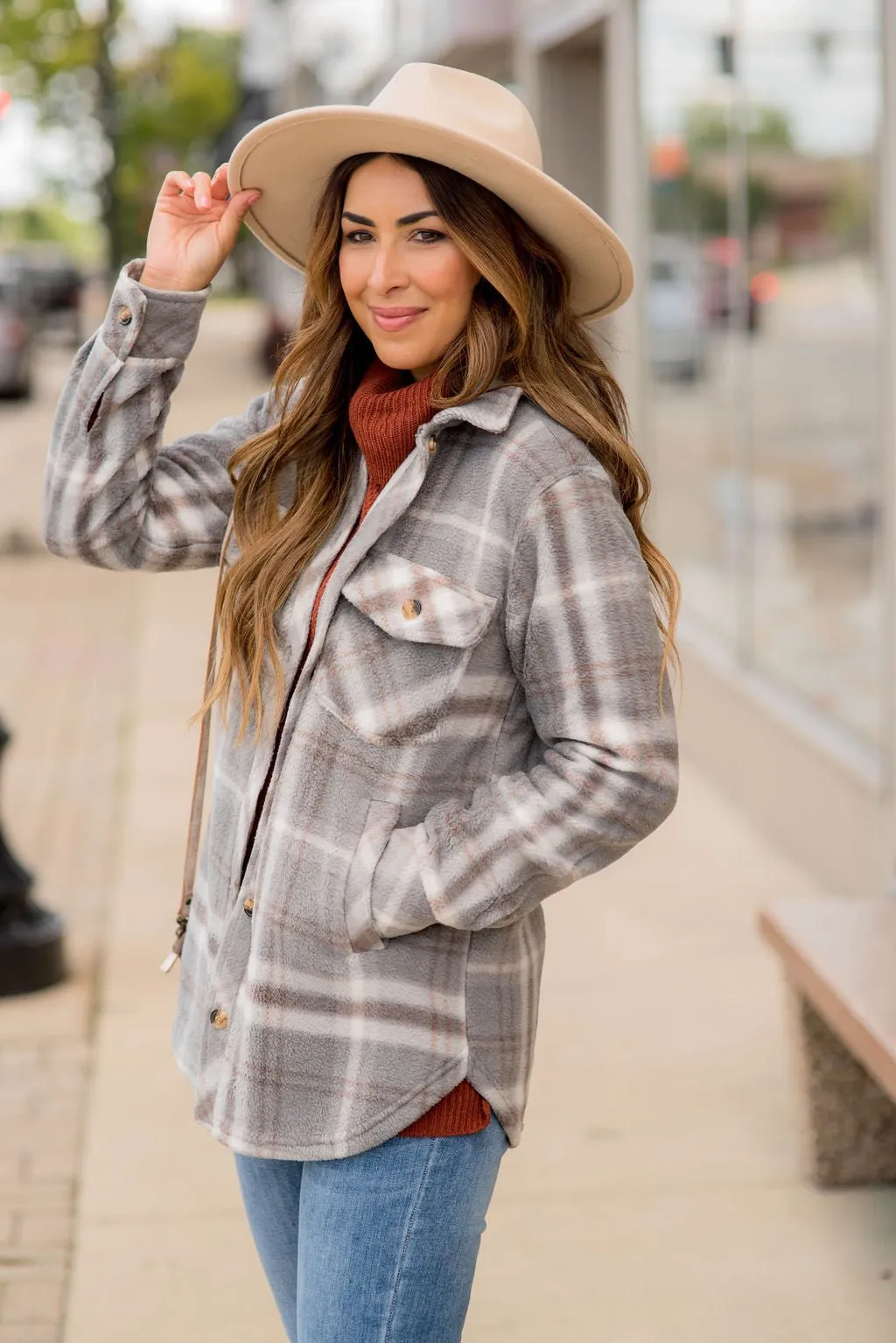 Faded Plaid Plush Shacket