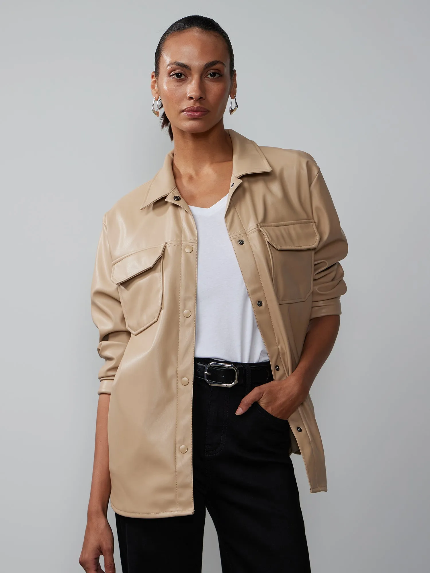 Faux Leather Oversized Shacket