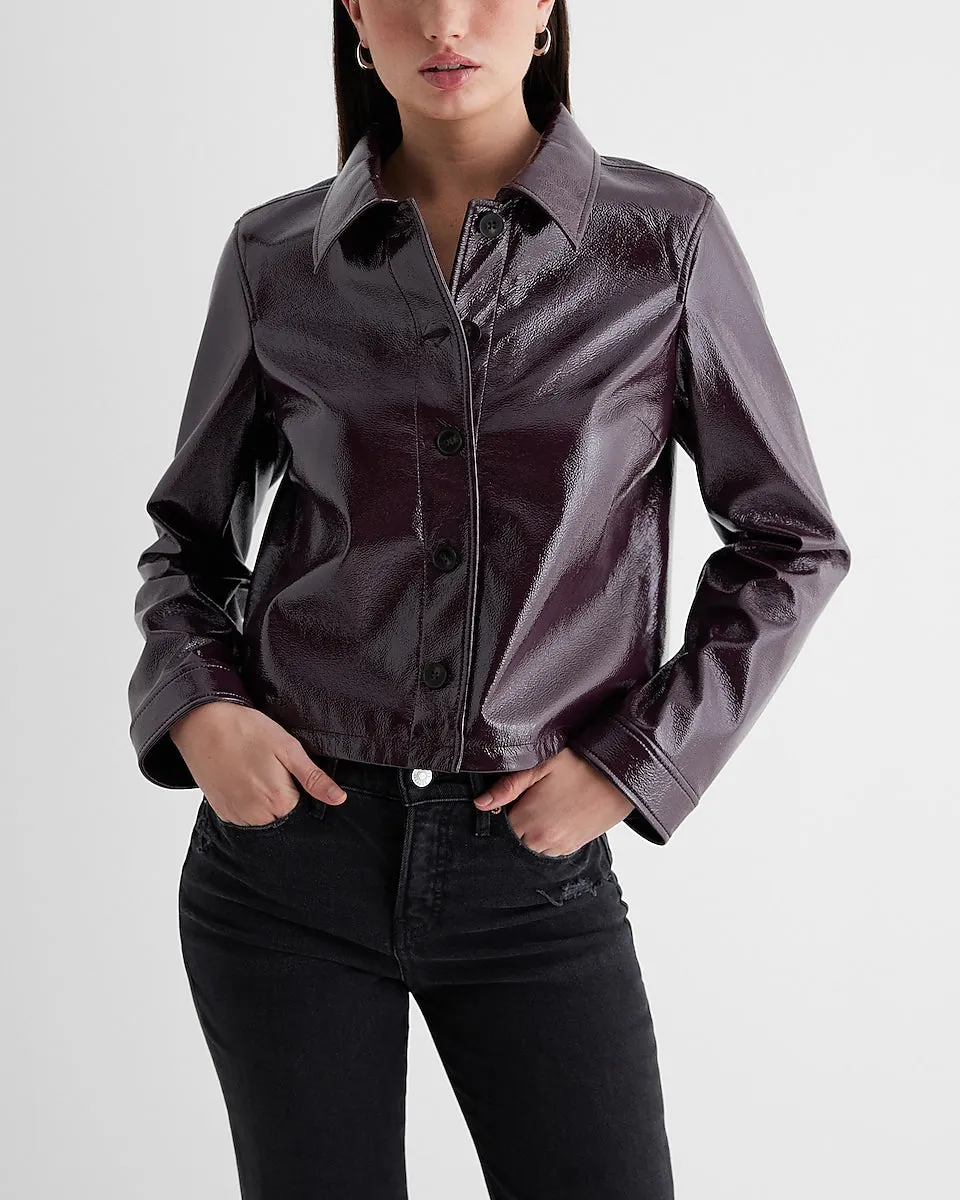 Faux Leather Shacket in Wine