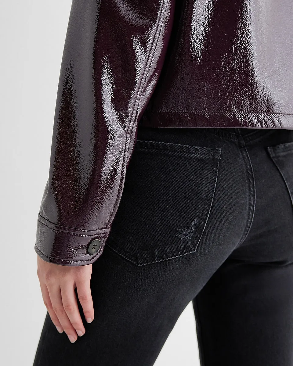 Faux Leather Shacket in Wine