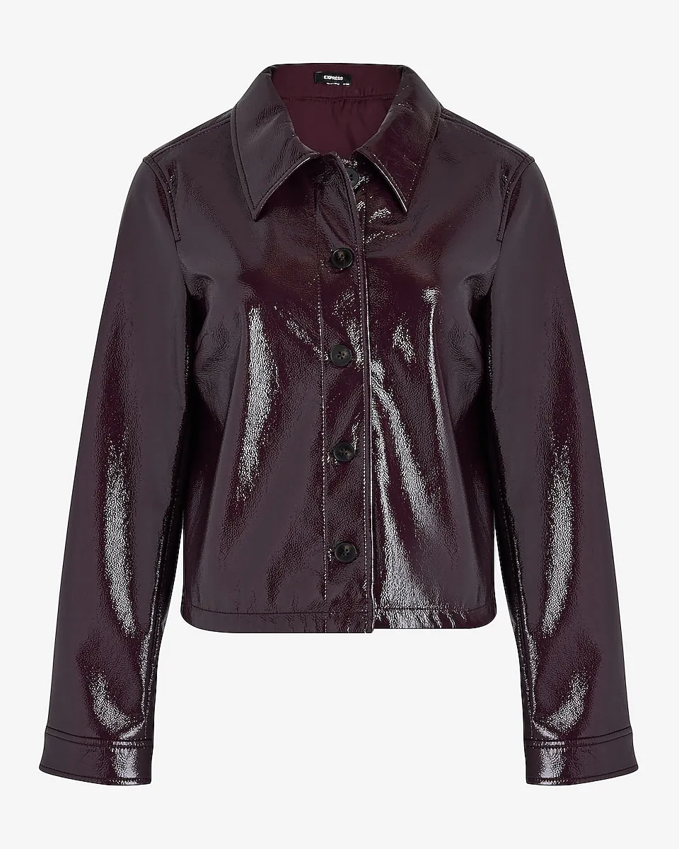 Faux Leather Shacket in Wine