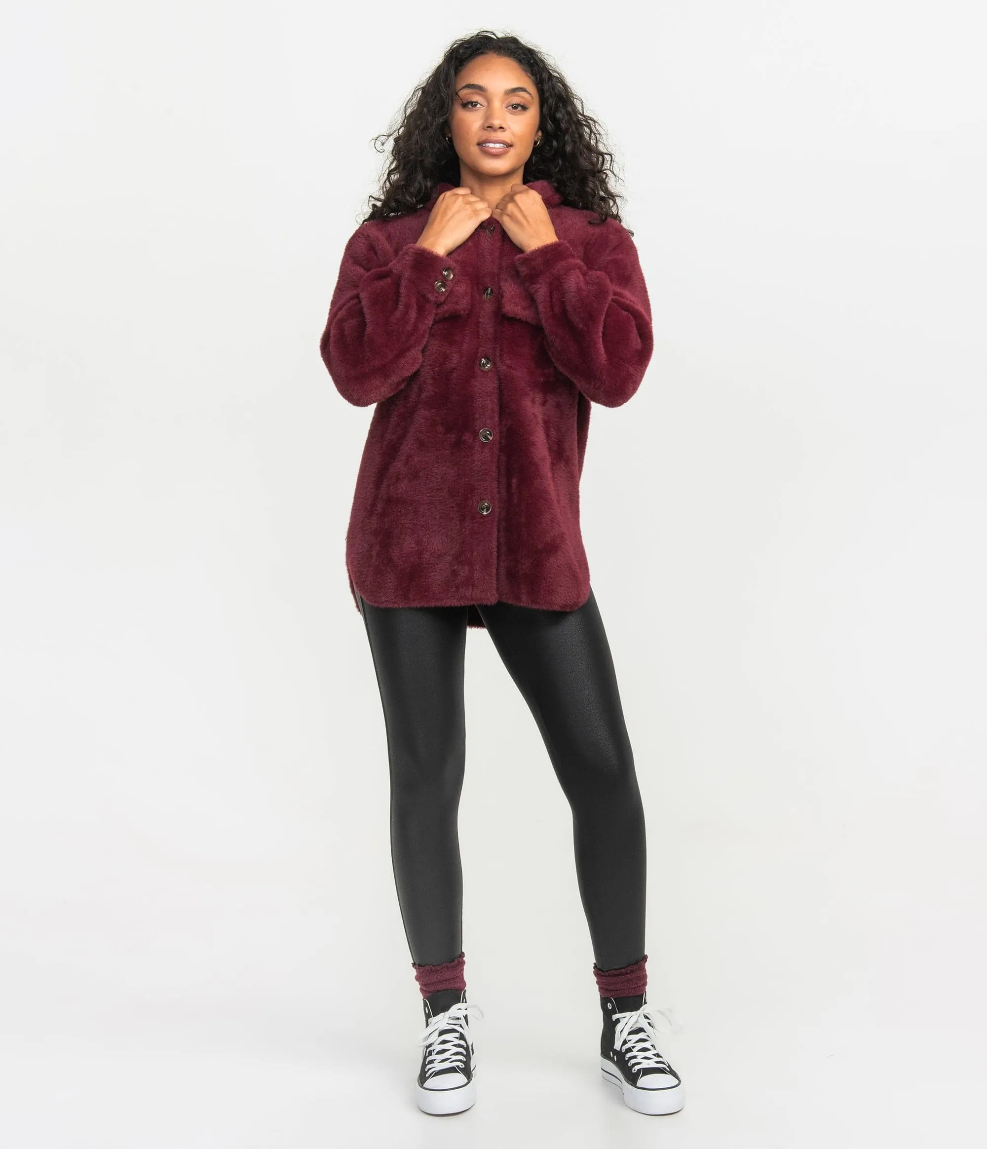 Feather Knit Shacket - Bordeaux