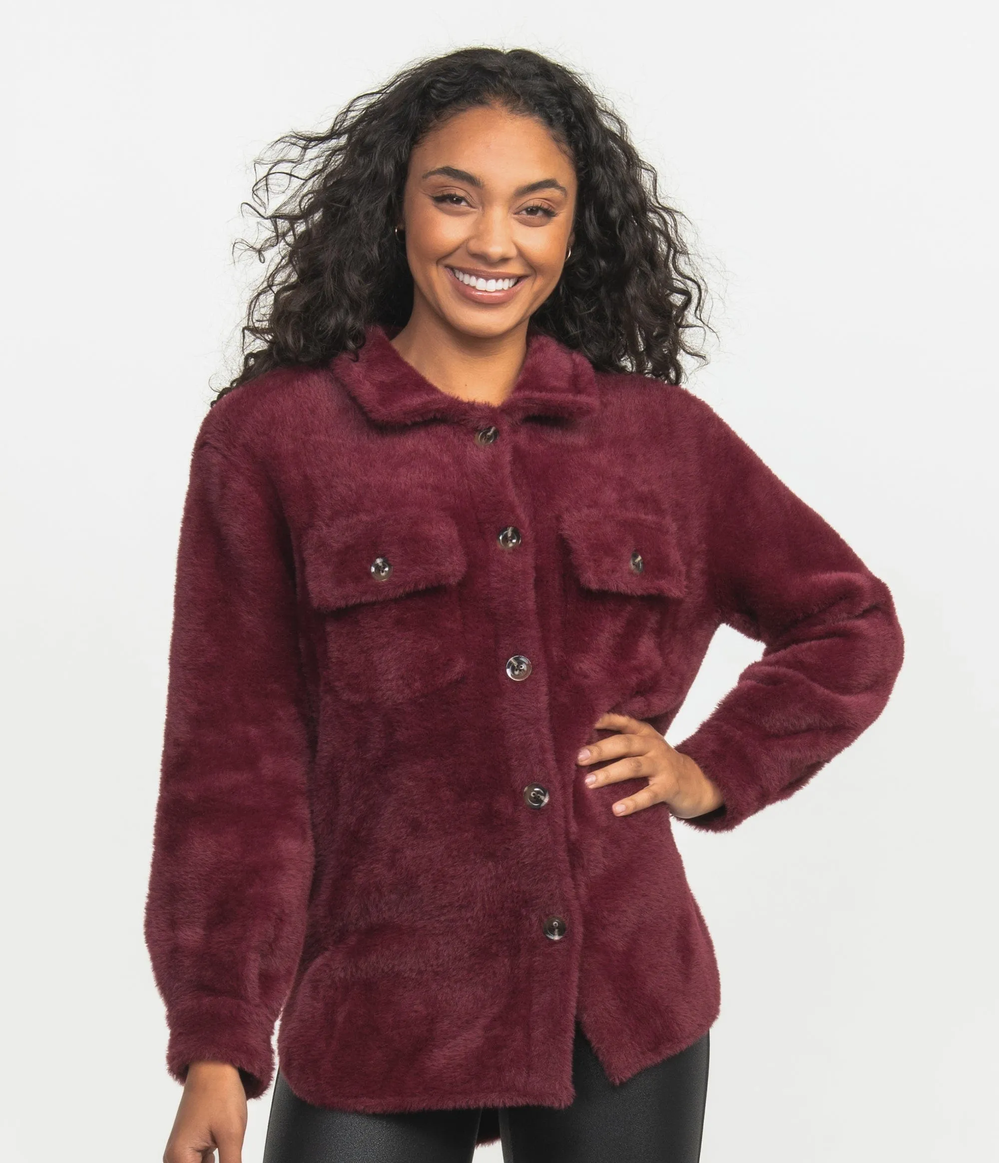 Feather Knit Shacket - Bordeaux