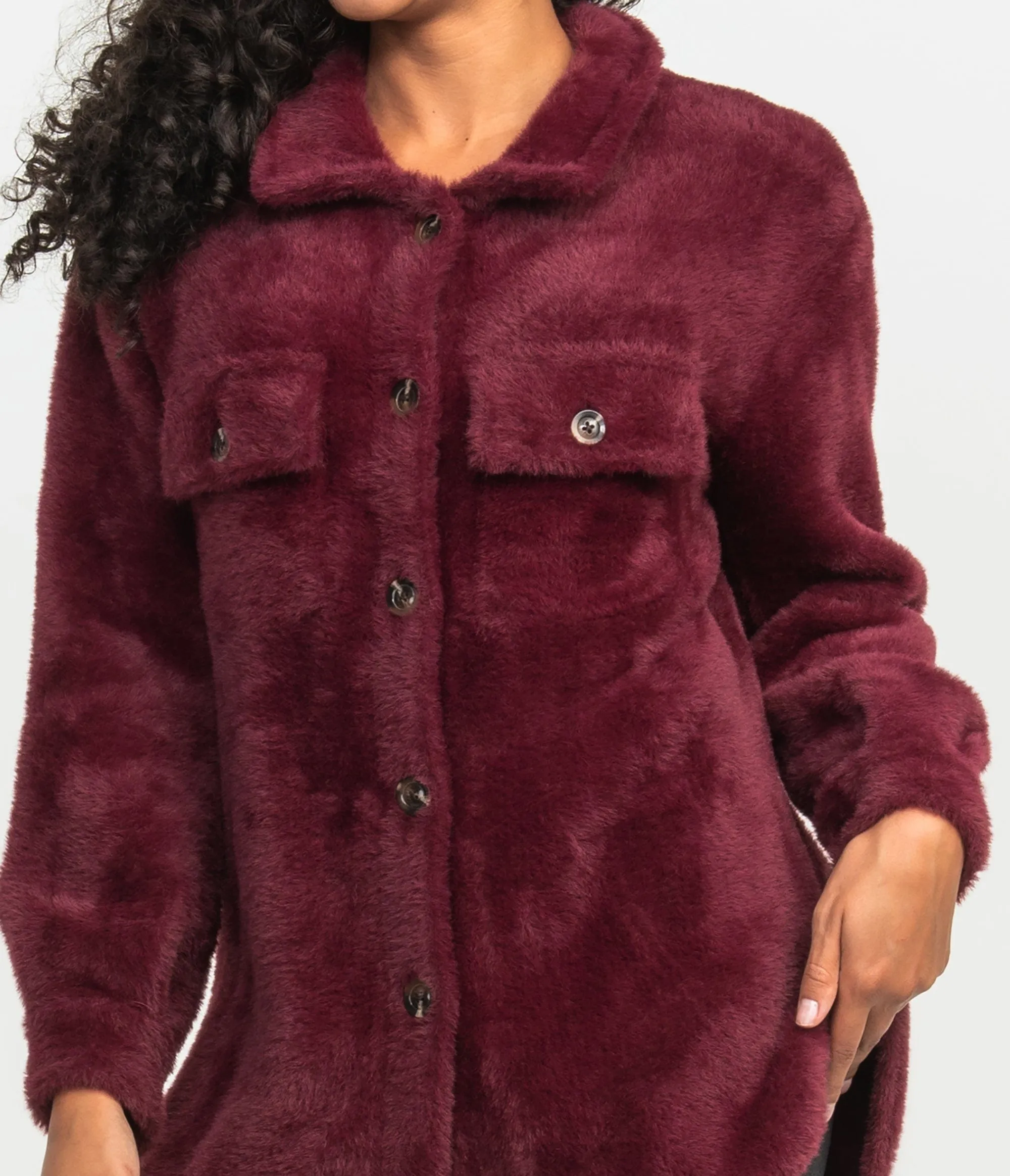 Feather Knit Shacket - Bordeaux