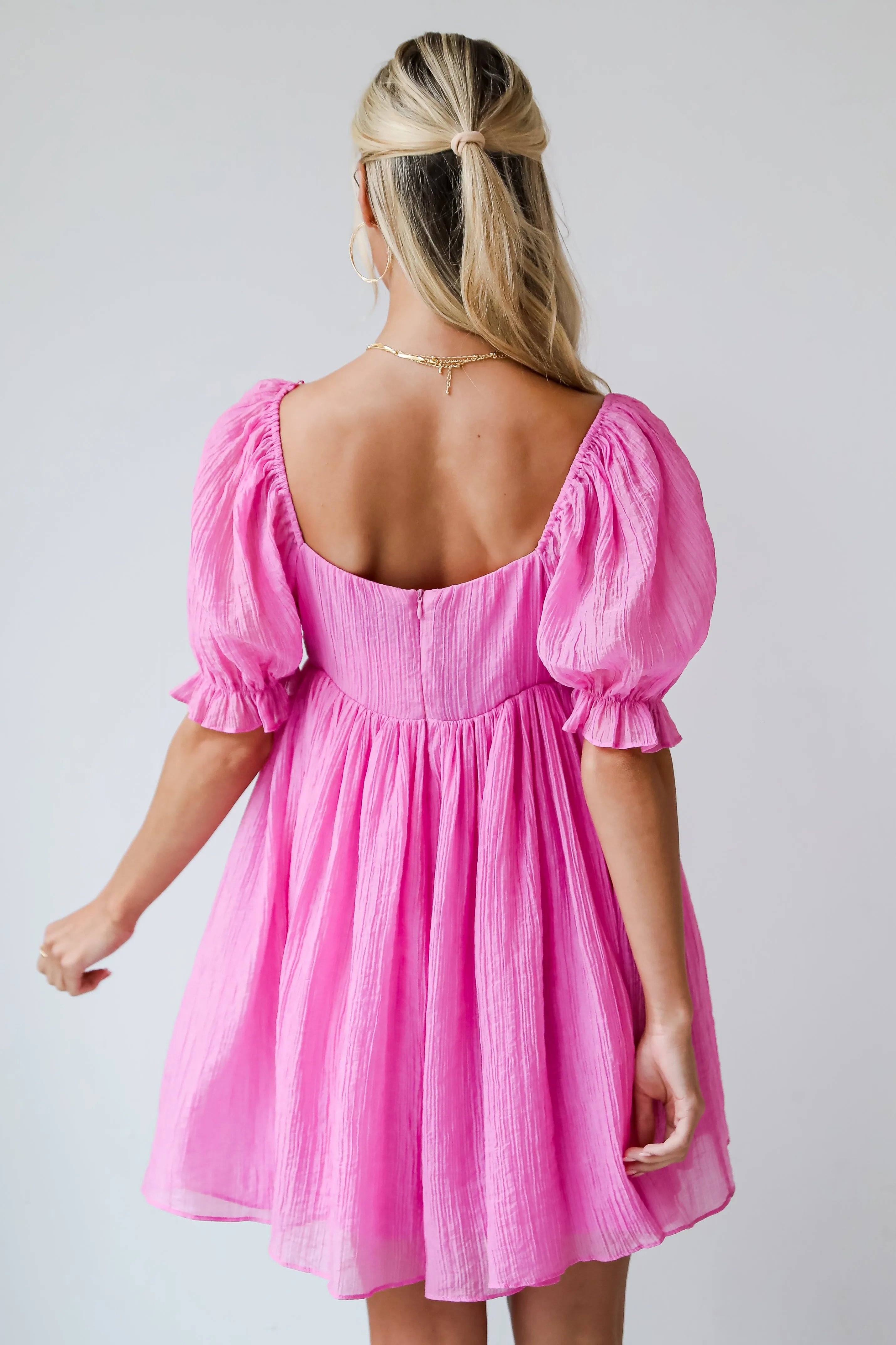 FINAL SALE - Lovely Boldness Pink Textured Babydoll Mini Dress