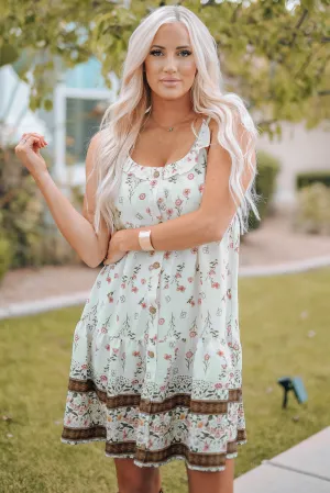 Floral Button Front Ruffled Babydoll Dress