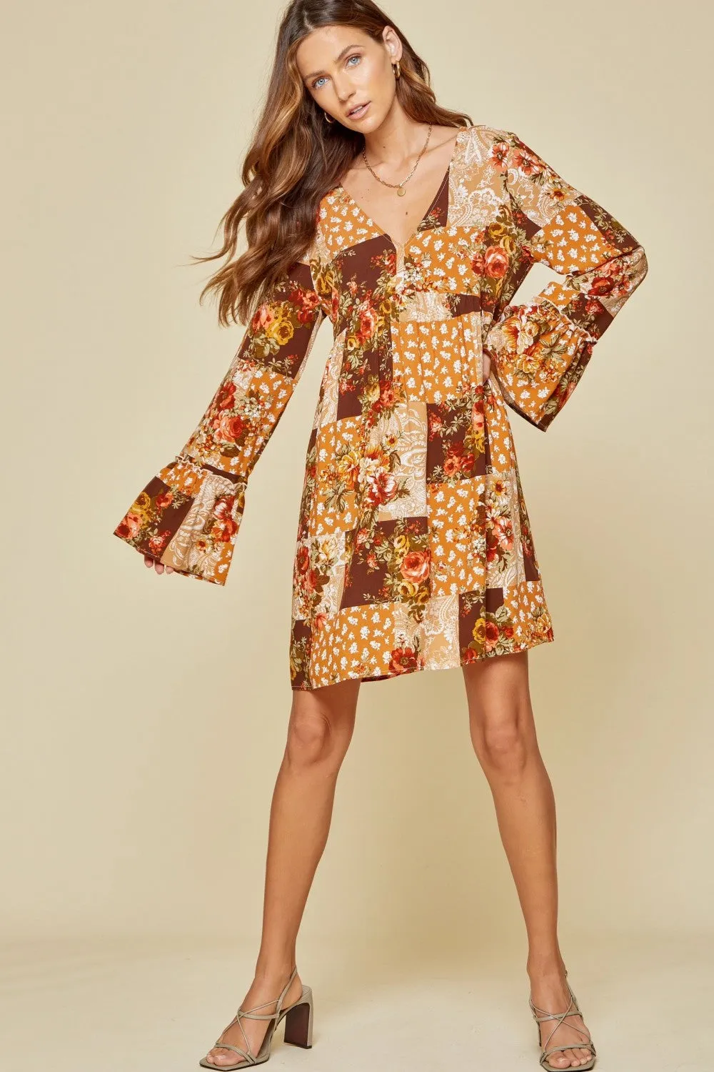 Floral Patchwork Dress, Rust