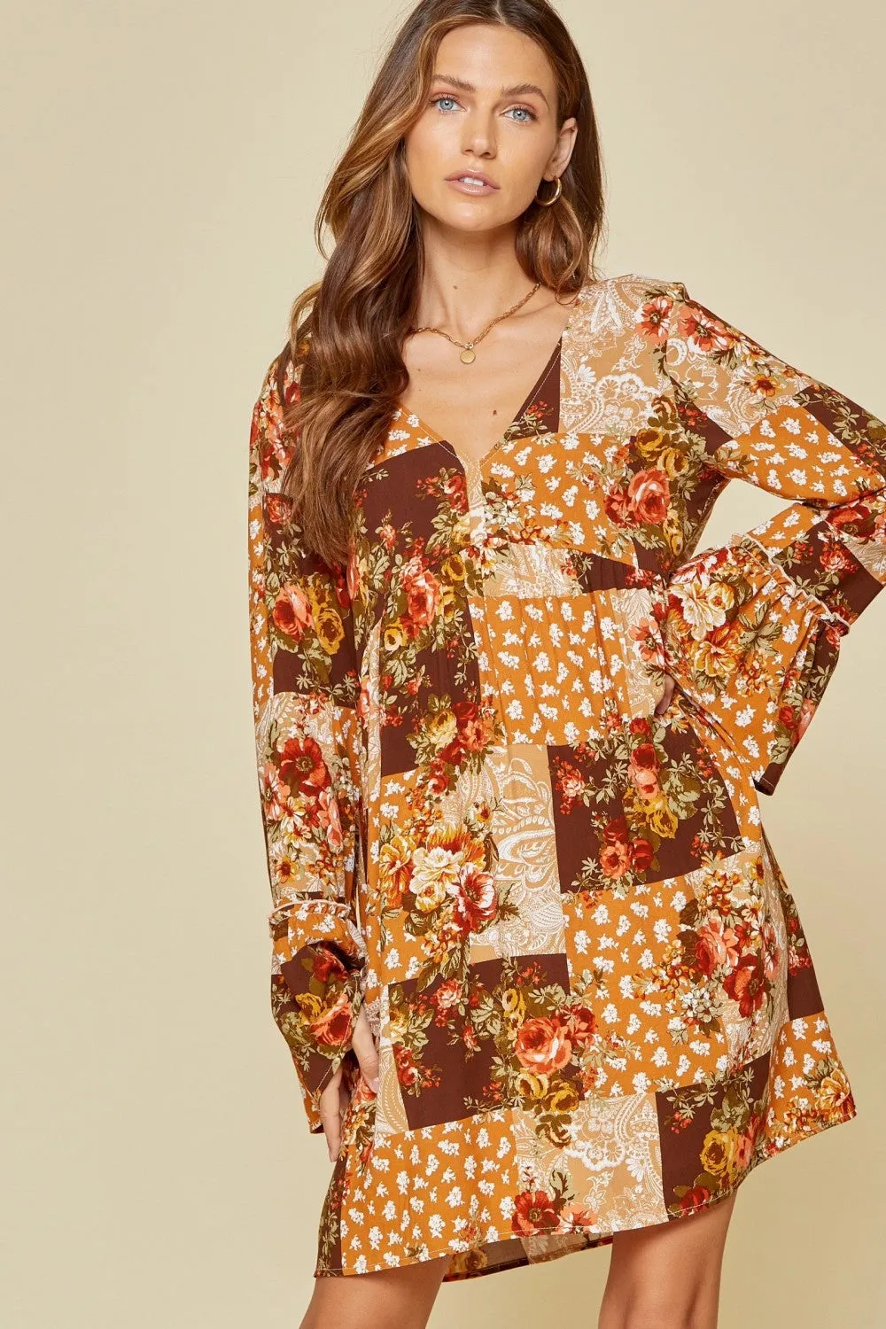 Floral Patchwork Dress, Rust