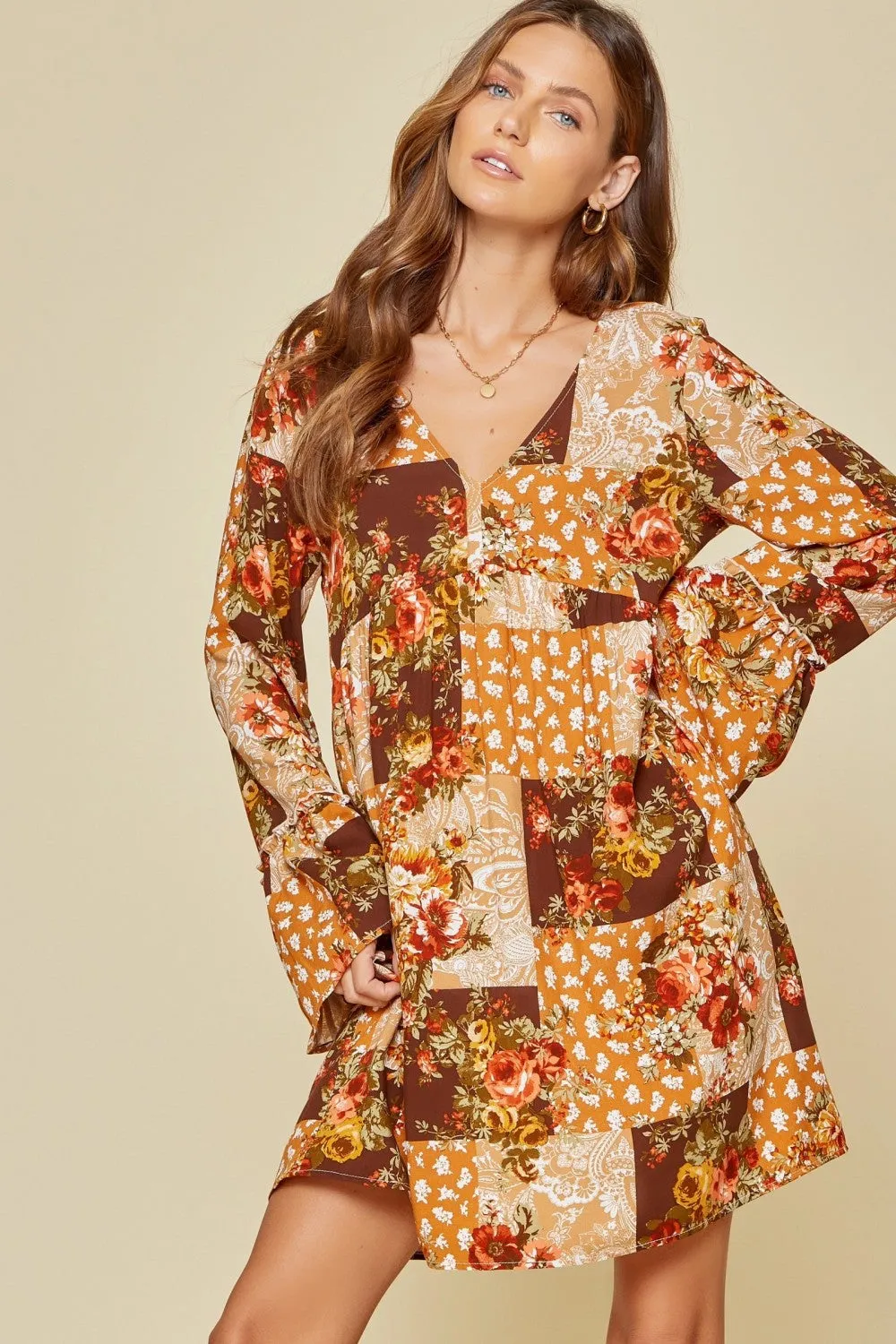 Floral Patchwork Dress, Rust