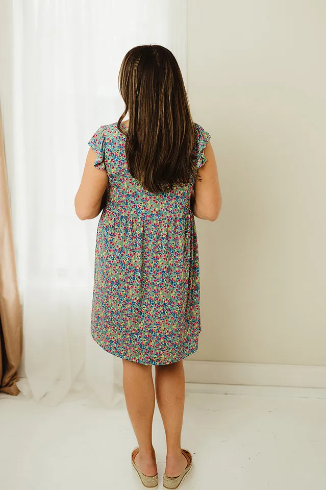 Flutter Sleeves Printed Babydoll Dress