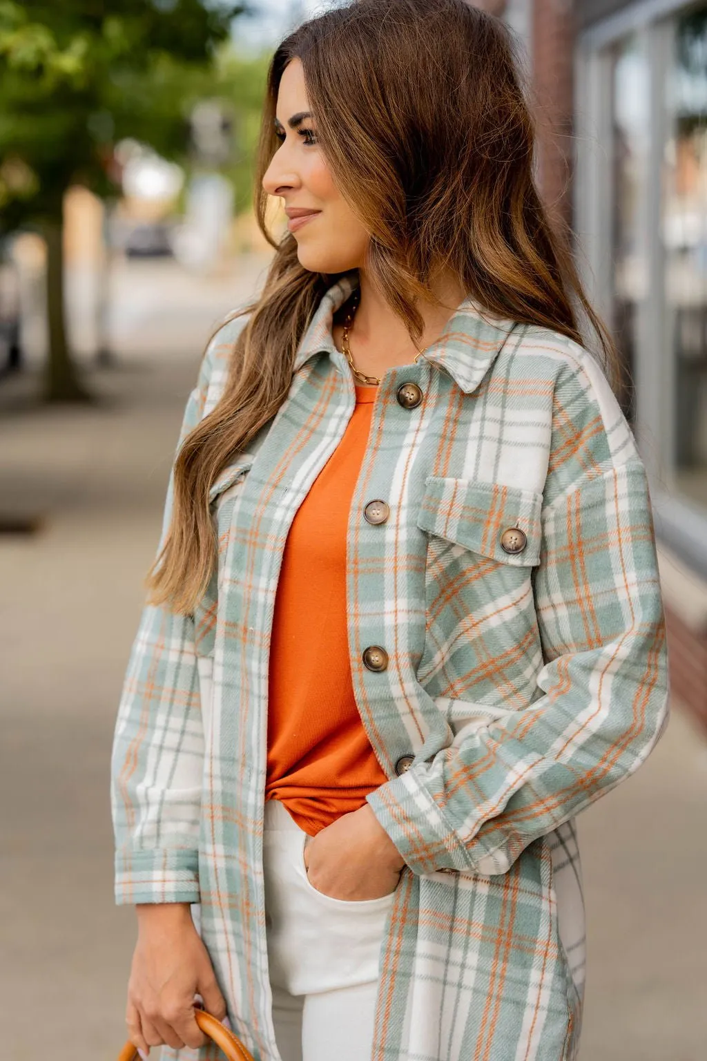 Fringe Bottom Plaid Tunic Shacket