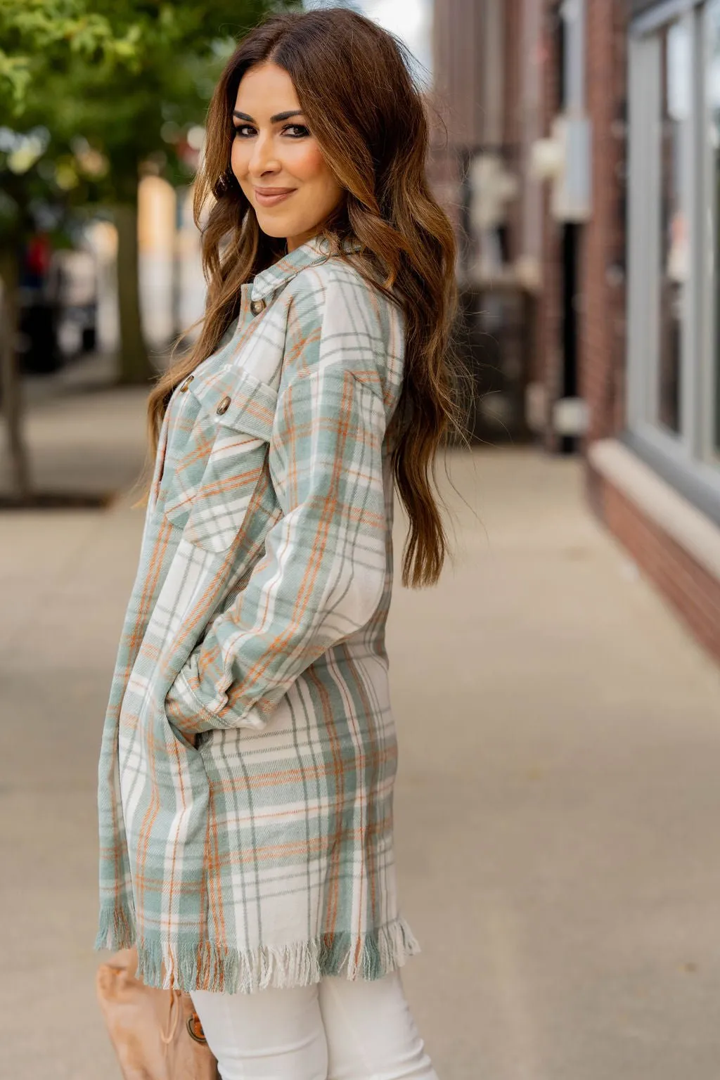 Fringe Bottom Plaid Tunic Shacket