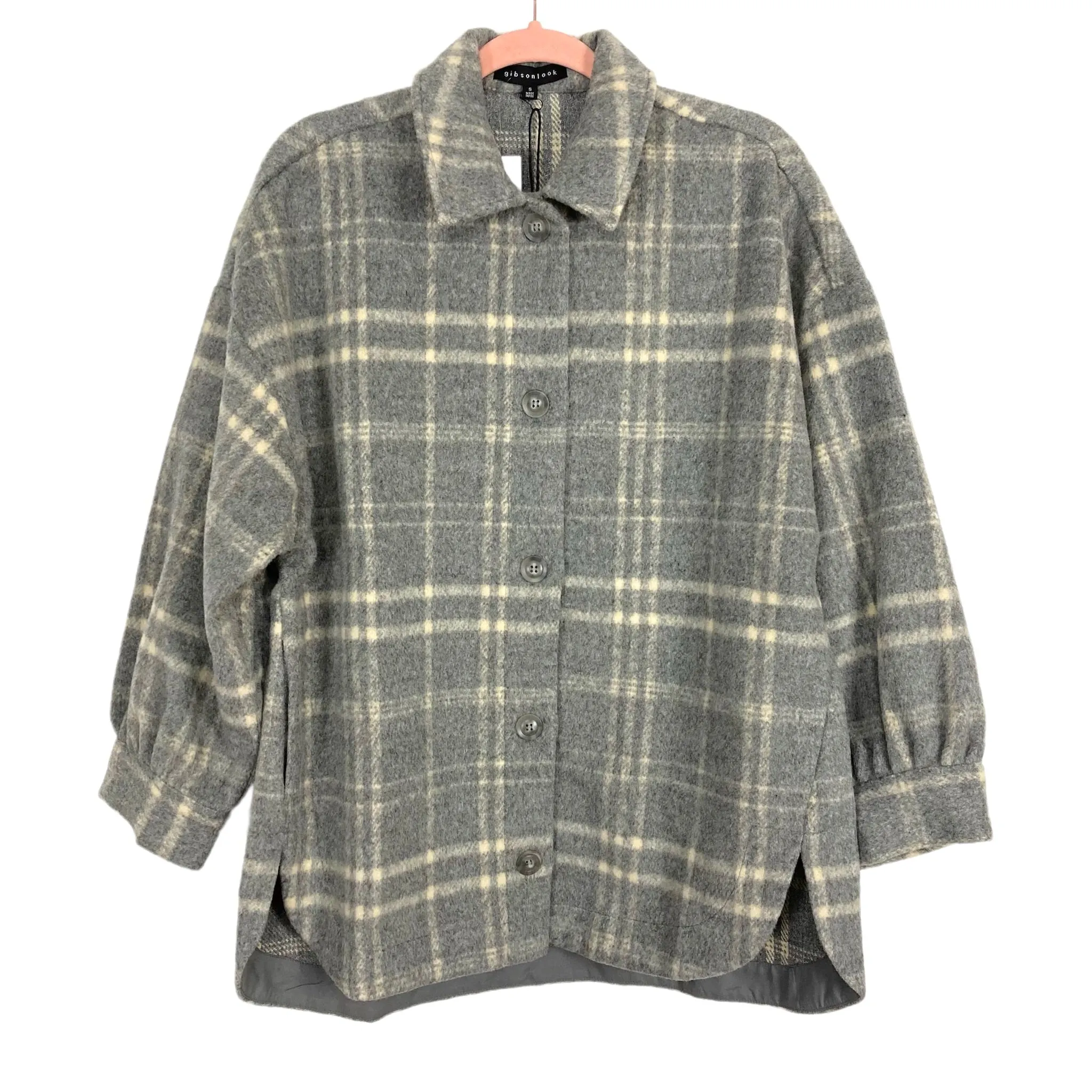 Gibson Look Grey Plaid Wool Blend Shacket NWT- Size S