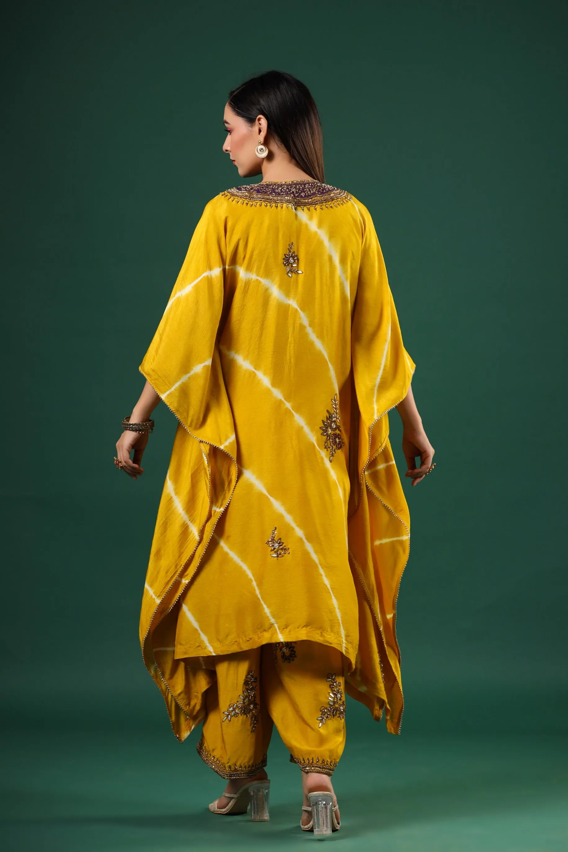 Golden Yellow Embellished Raw Silk Cape Set