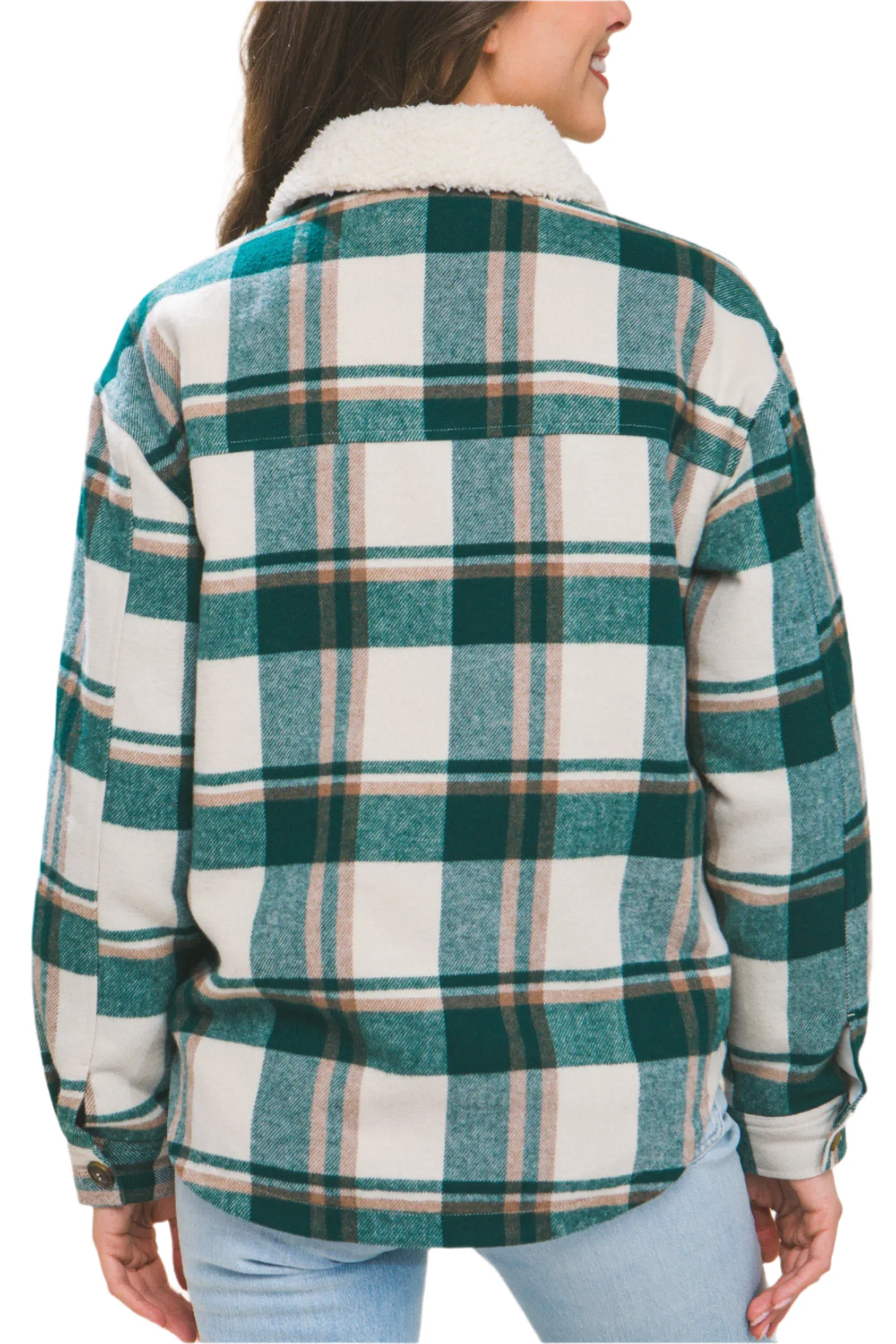 Green Sherpa Collar Plaid Shacket