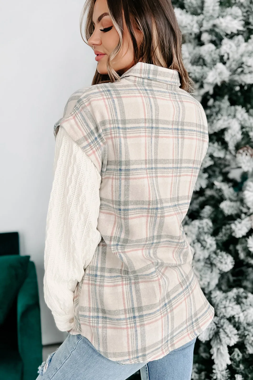 Happy Place Mixed Media Plaid Shacket (Taupe)