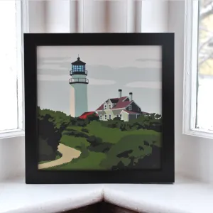 Highland Light Art Print 8" x 8" Framed Wall Poster By Alan Claude - Massachusetts