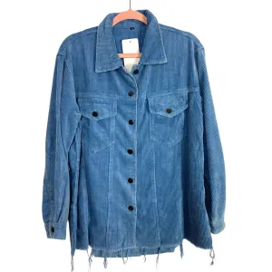 Hixiaohe Blue Corduroy Distressed Hem Shacket NWT- Size XS