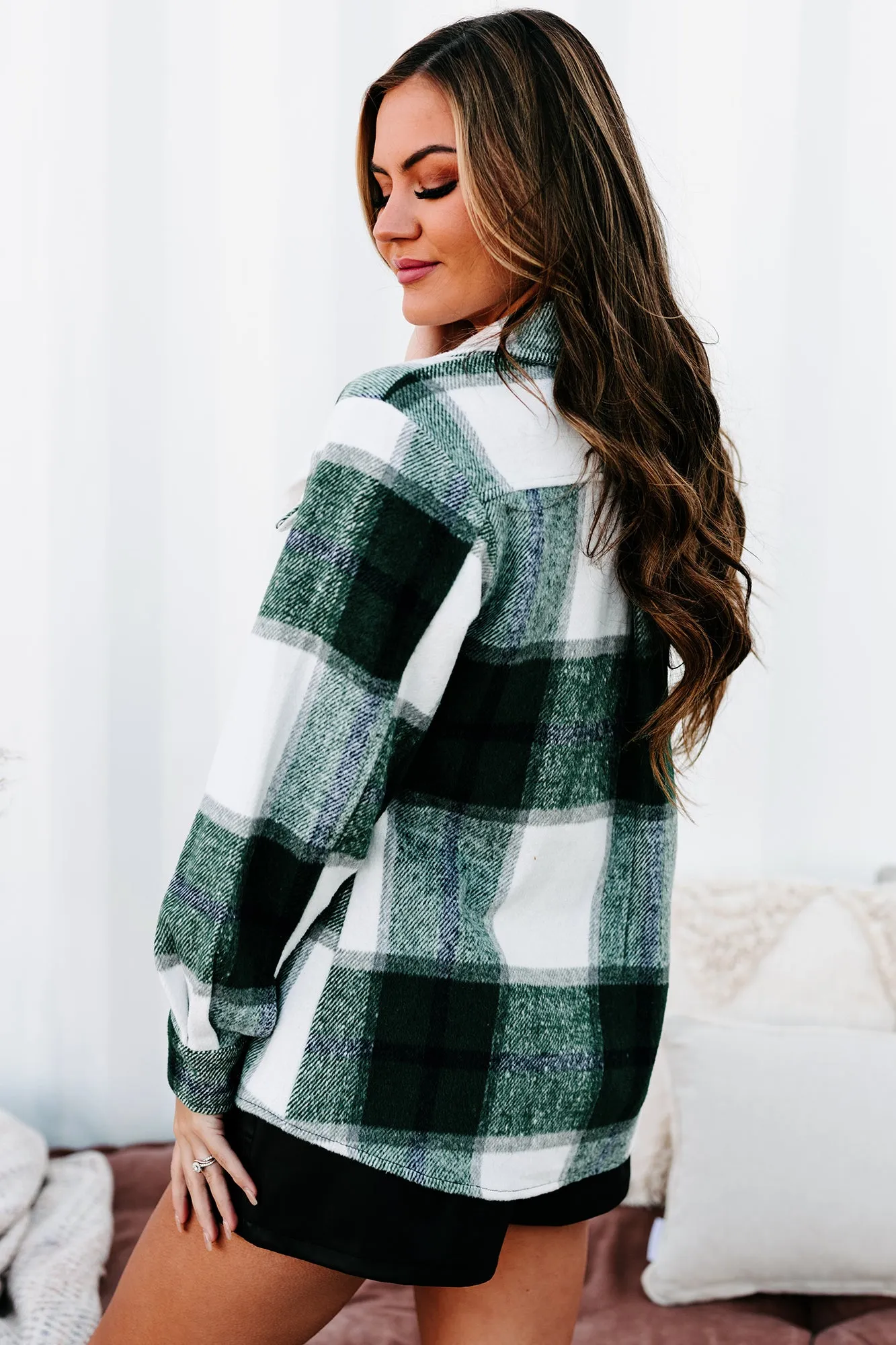 Into The Wilderness Oversized Plaid Shacket (Hunter Green)