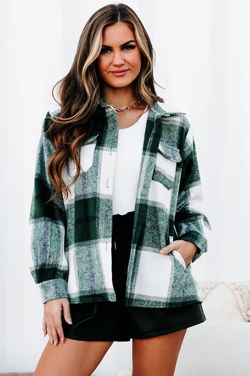 Into The Wilderness Oversized Plaid Shacket (Hunter Green)