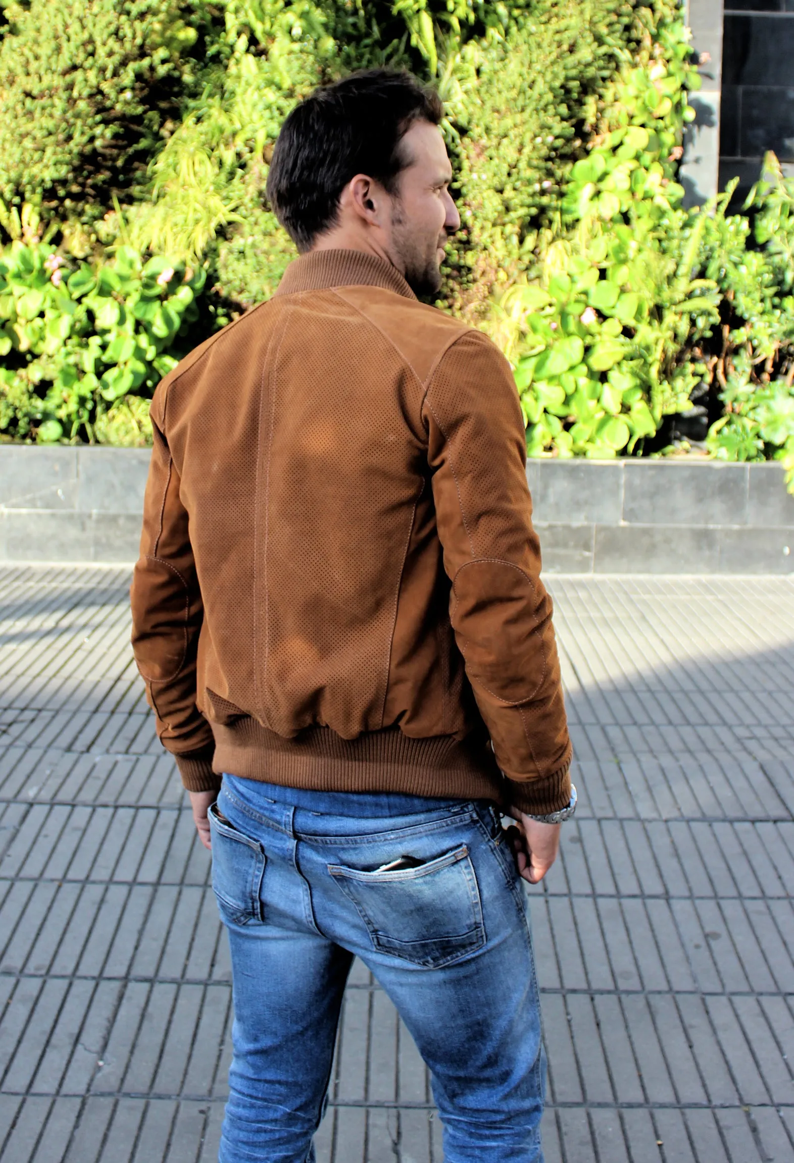 ITALO Bomber Jacket in Perforated Suede - Camel -