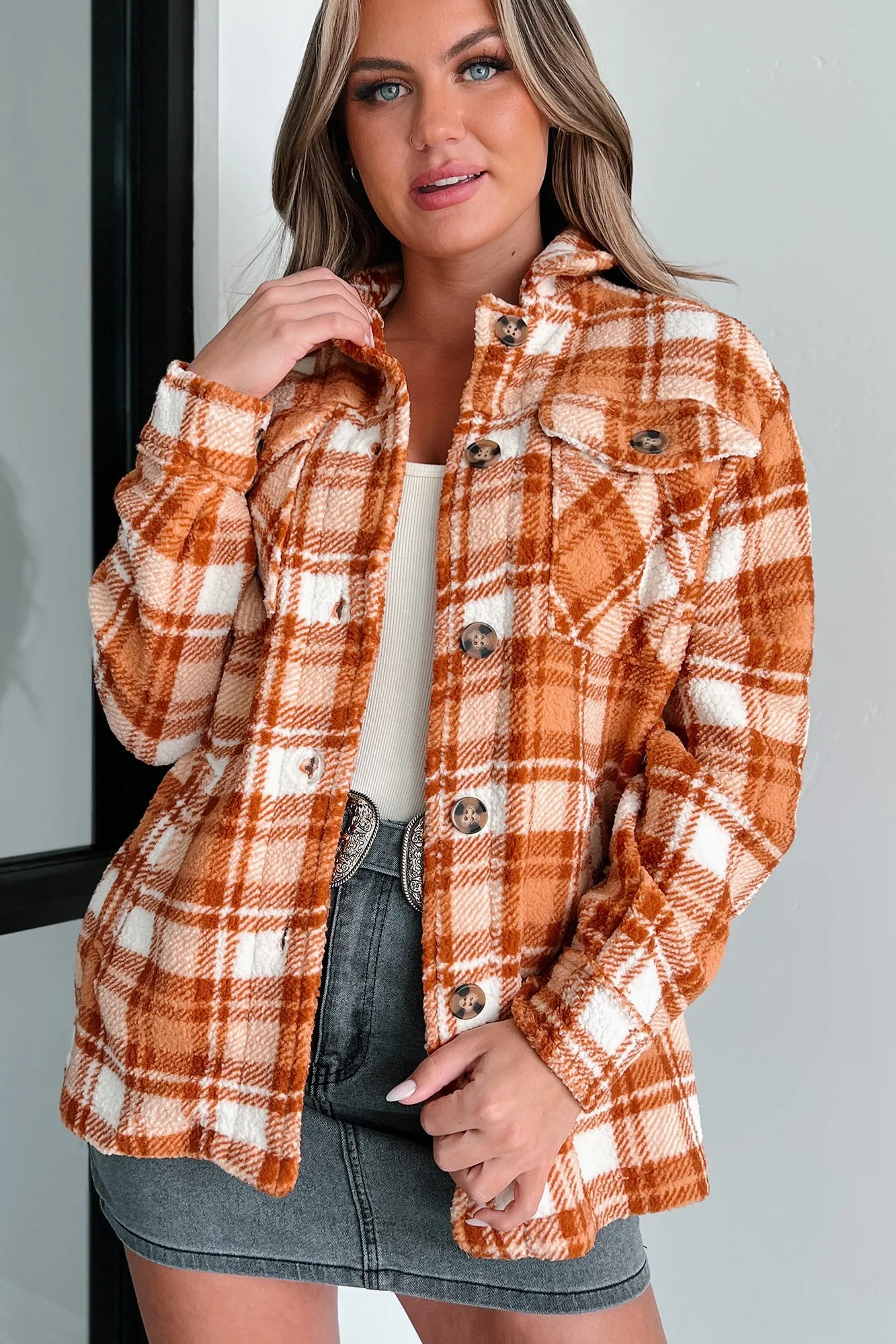 It's Always About You Plaid Fleece Shacket (Clay)